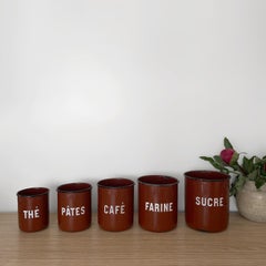Set of French Antique Enameled Canisters