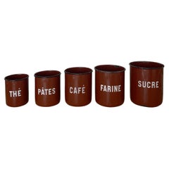 Set of French Antique Enameled Canisters