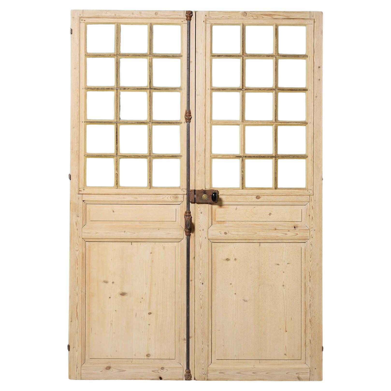 Set of French Antique Glazed Pine Double Doors