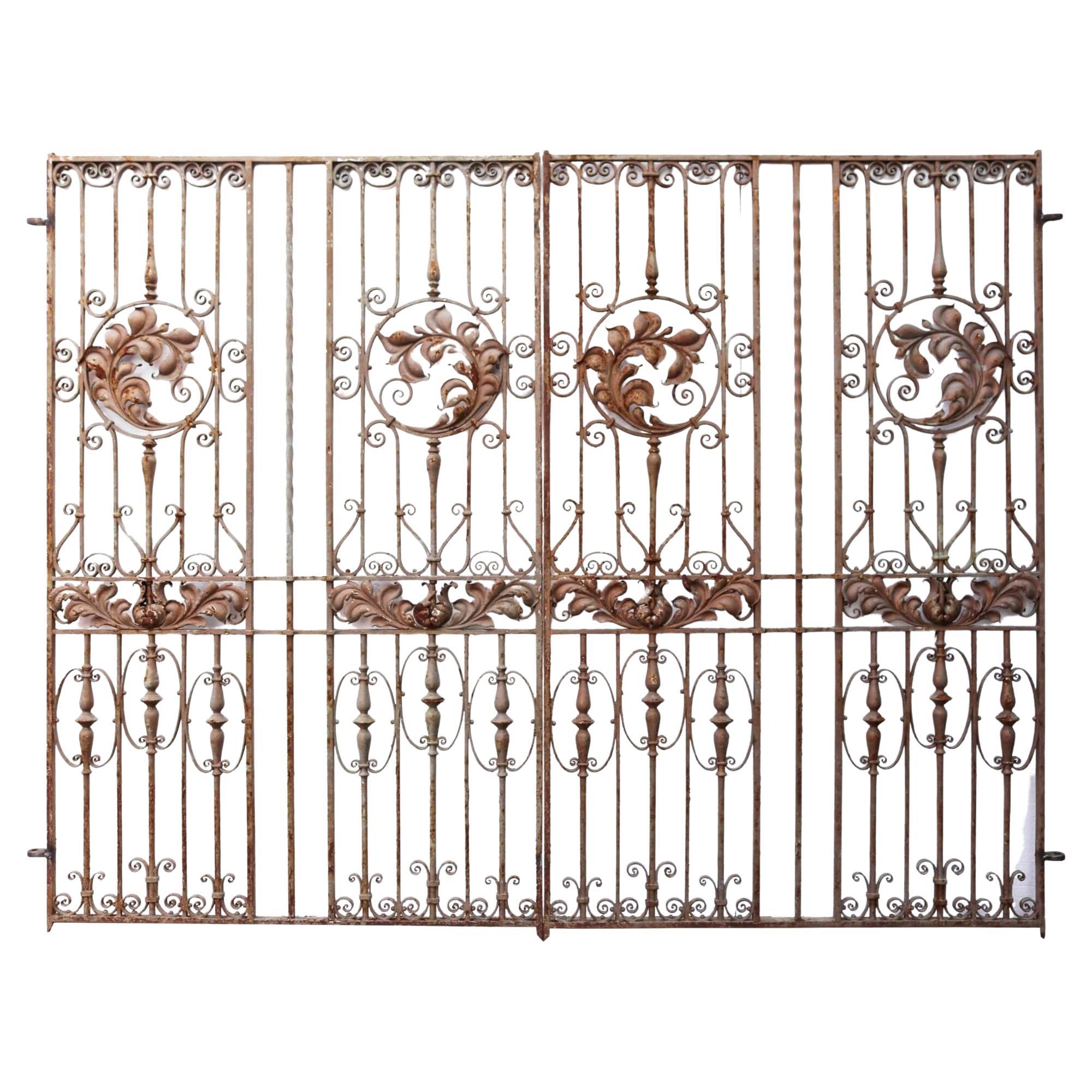 Set of French Antique Wrought Iron Driveway Gates 294cm (9’6”) For Sale