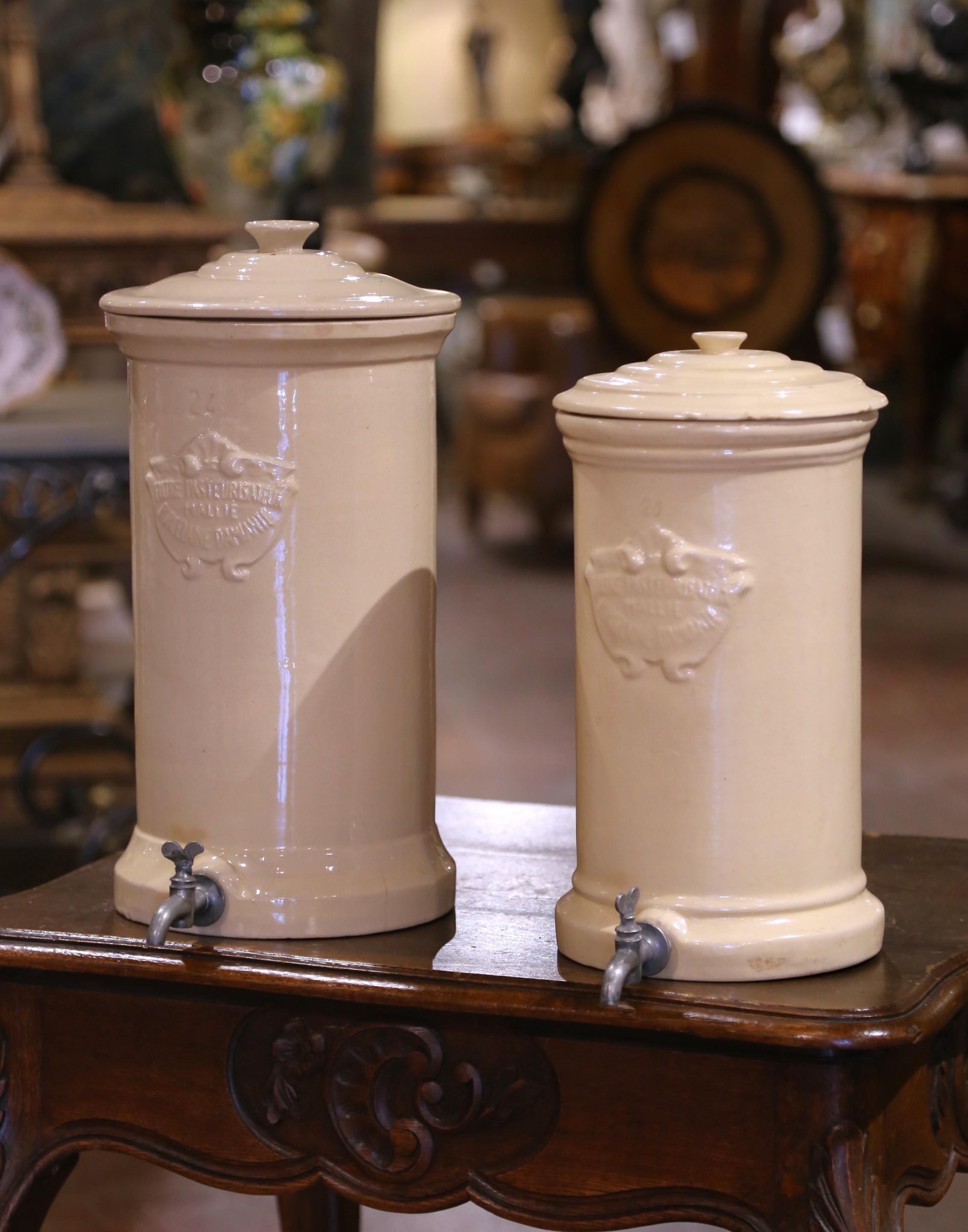 Set of French Apothecary Pasteur Water Filters in Cream Glaze, 19th Century For Sale 1