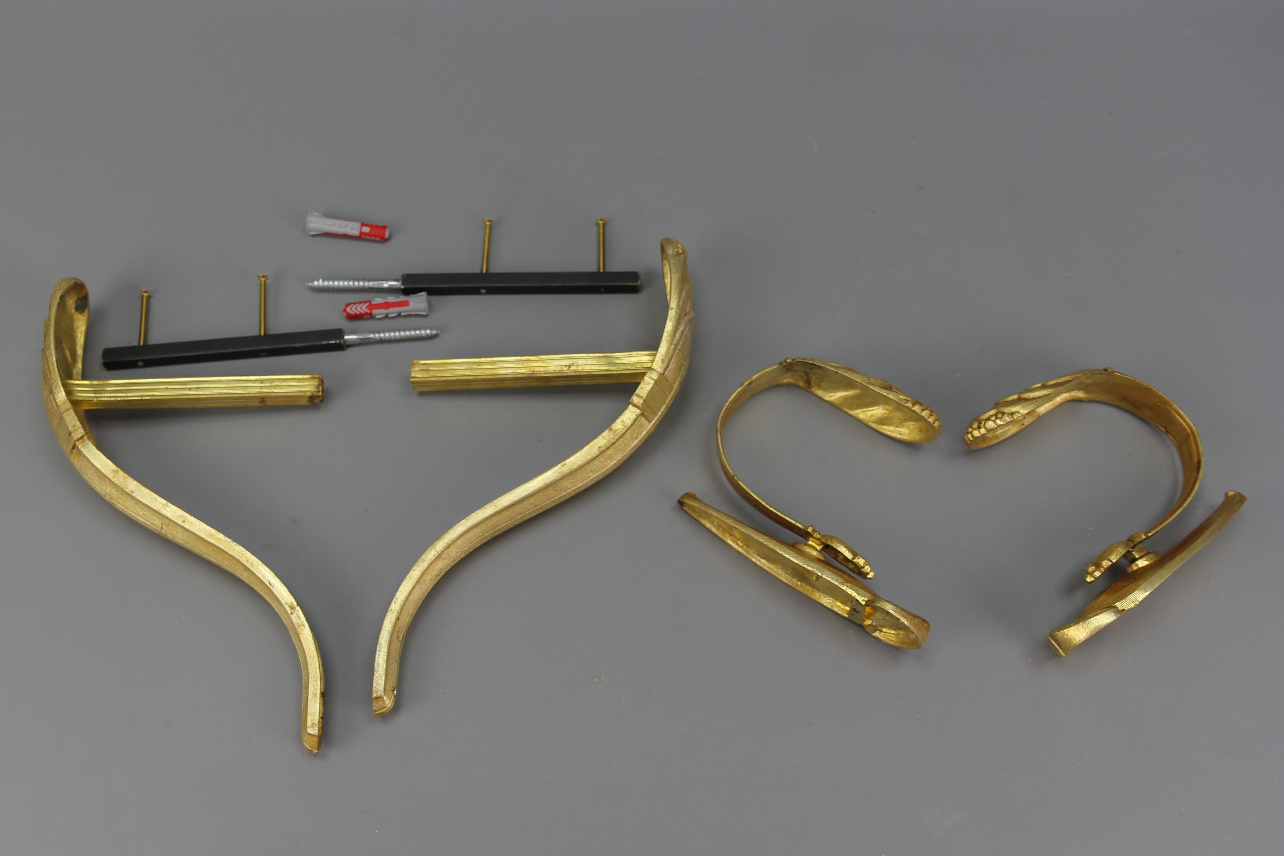 Set di supporti per bastoni da tenda in bronzo Art Deco francese e fermacravatte, 1930 ca. in vendita 5