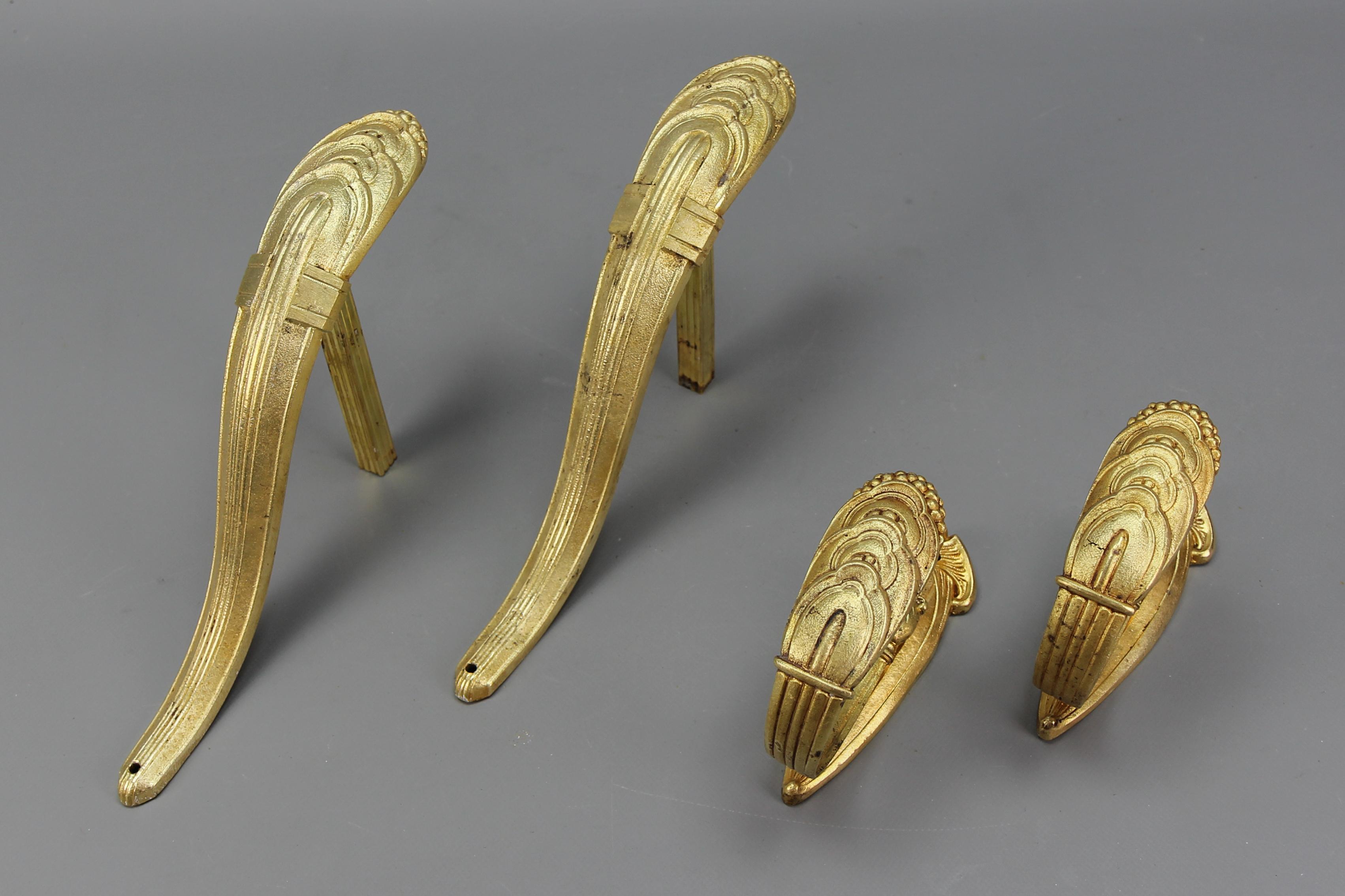 Set di supporti per bastoni da tenda in bronzo Art Deco francese e fermacravatte, 1930 ca. In condizioni buone in vendita a Barntrup, DE
