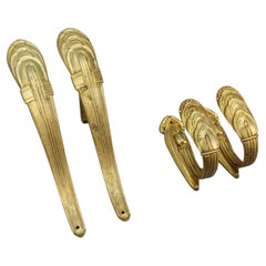 Antique Set of French Art Deco Bronze Curtain Rod Support Brackets and Tiebacks, ca 1930