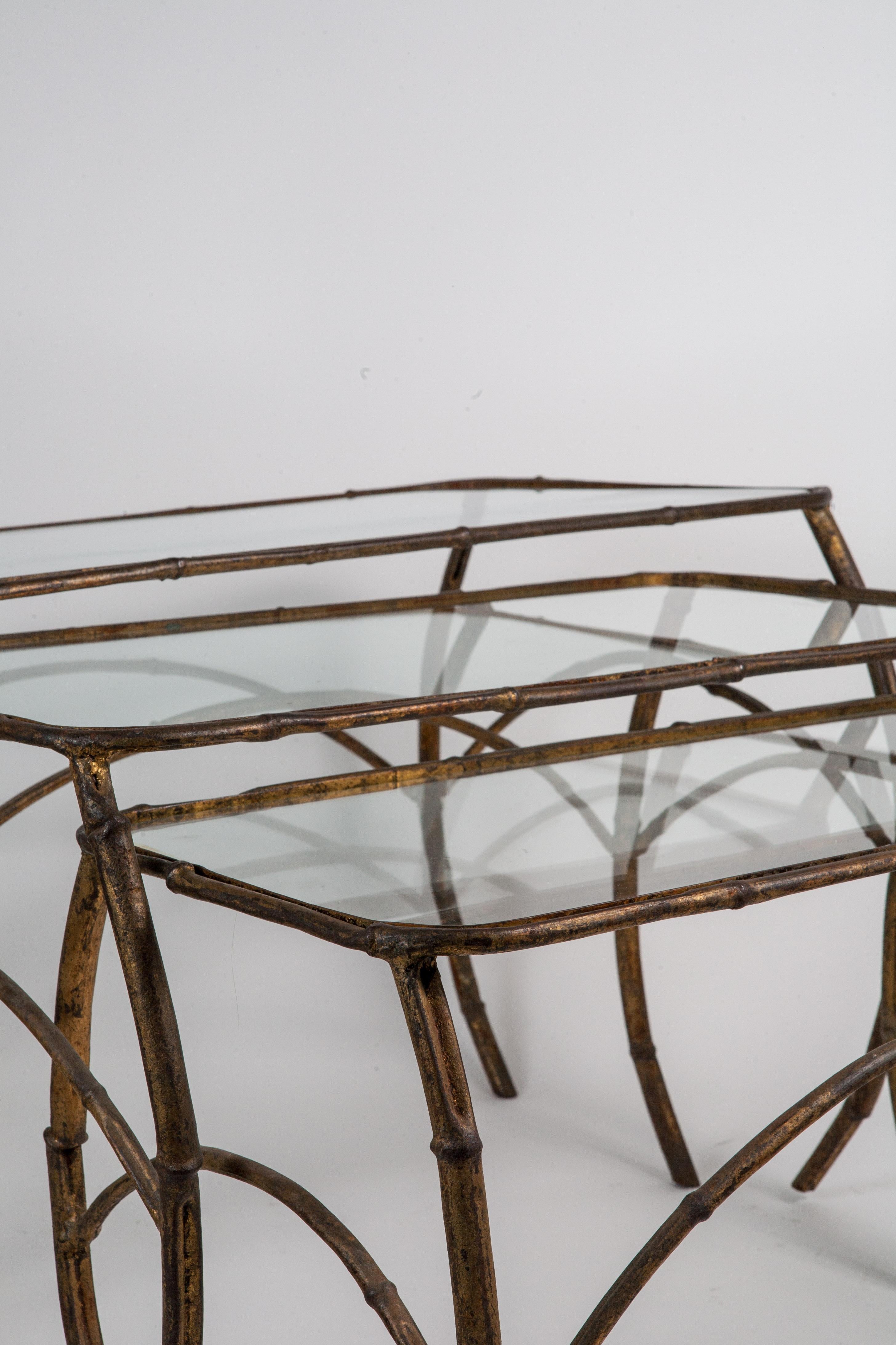Set of French Art Deco Gilt Metal Nesting Tables For Sale 5
