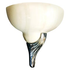 Set of French Art Deco Polished Chrome-Plated and White Alabaster Wall Sconces