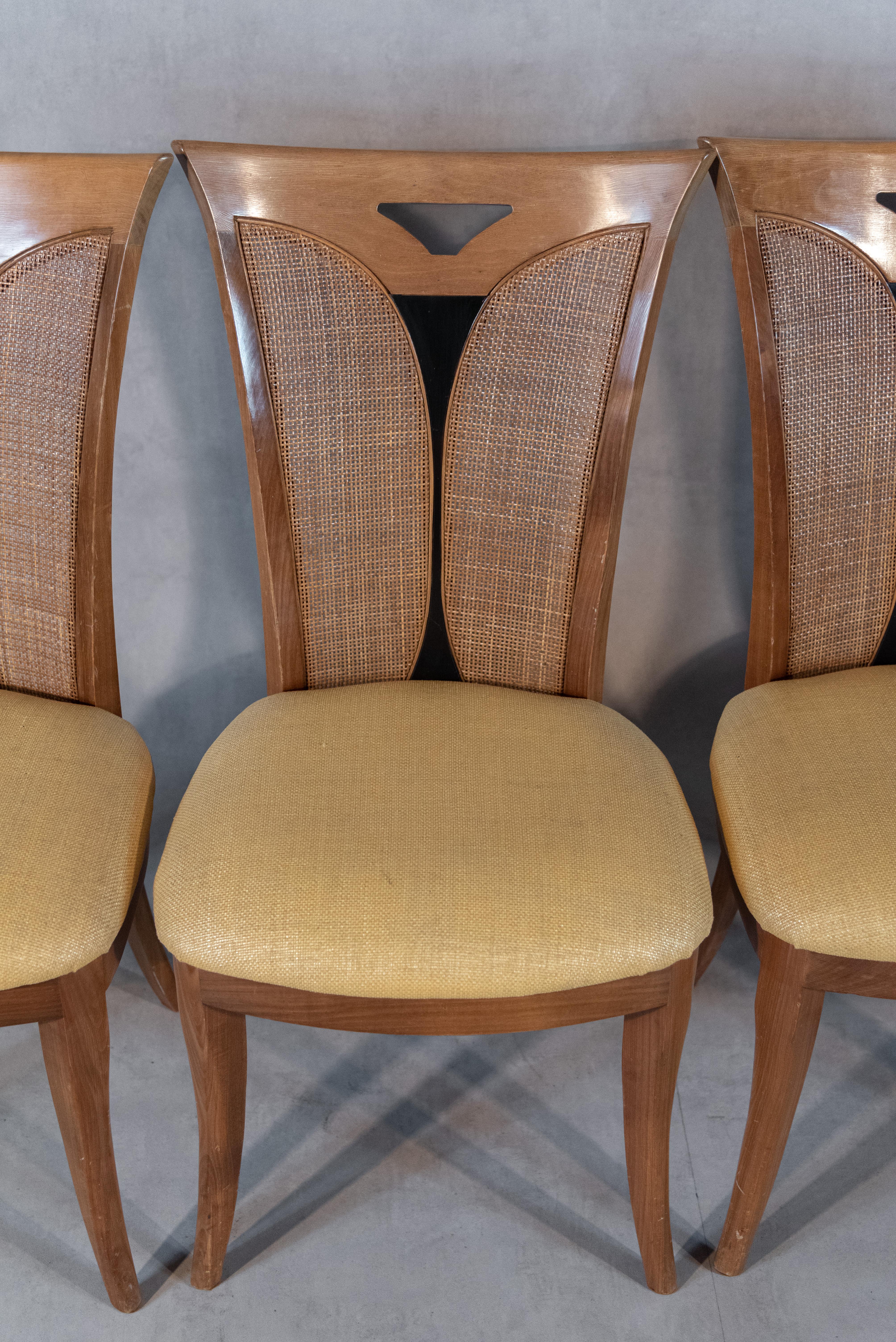 Caning Set of  French Art Deco Style Dinning Chairs For Sale