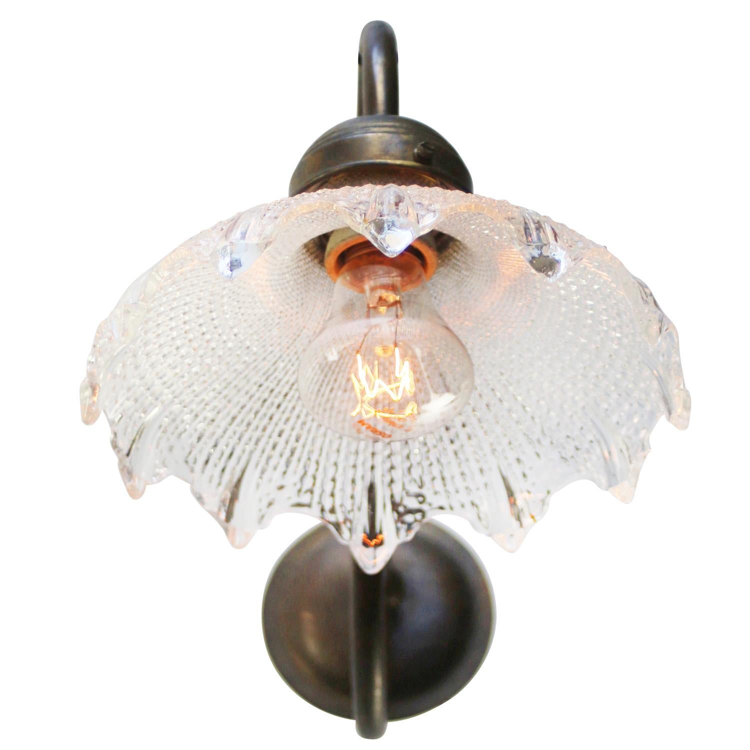 20th Century Set of French Art Nouveau Cut Glass Brass Sconces Wall Lamps