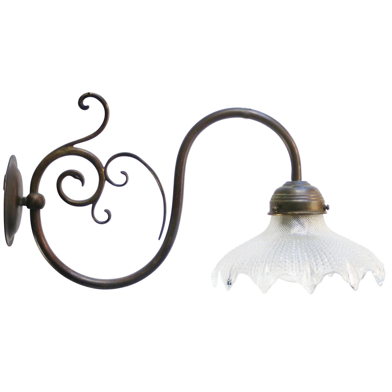Set of French Art Nouveau Cut Glass Brass Sconces Wall Lamps 1