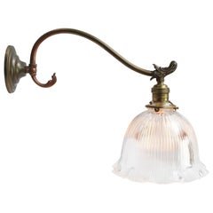 Antique Set of French Art Nouveau Cut Glass Brass Scones Wall Lamps