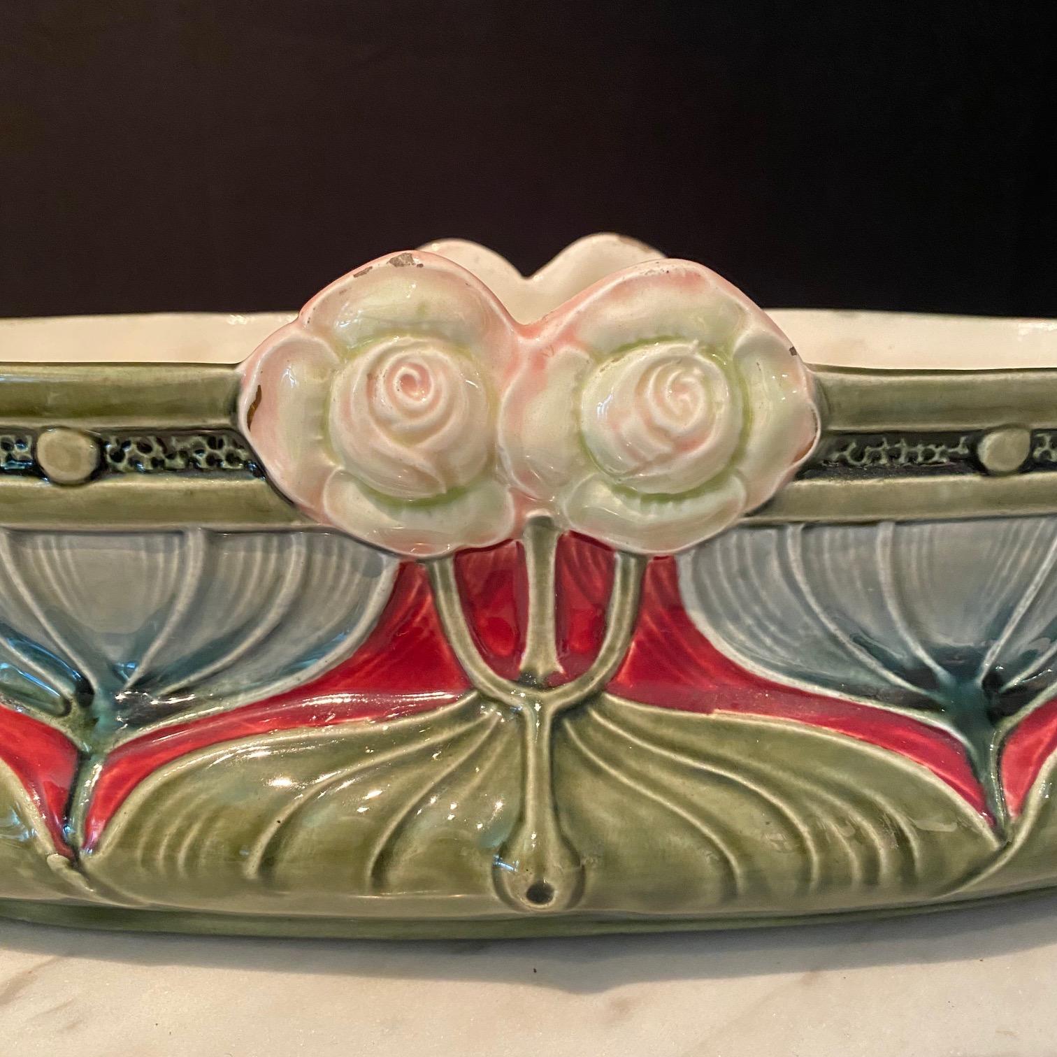 Set of French Art Nouveau Pair of Vases and Matching Jardiniere Tureen  For Sale 6