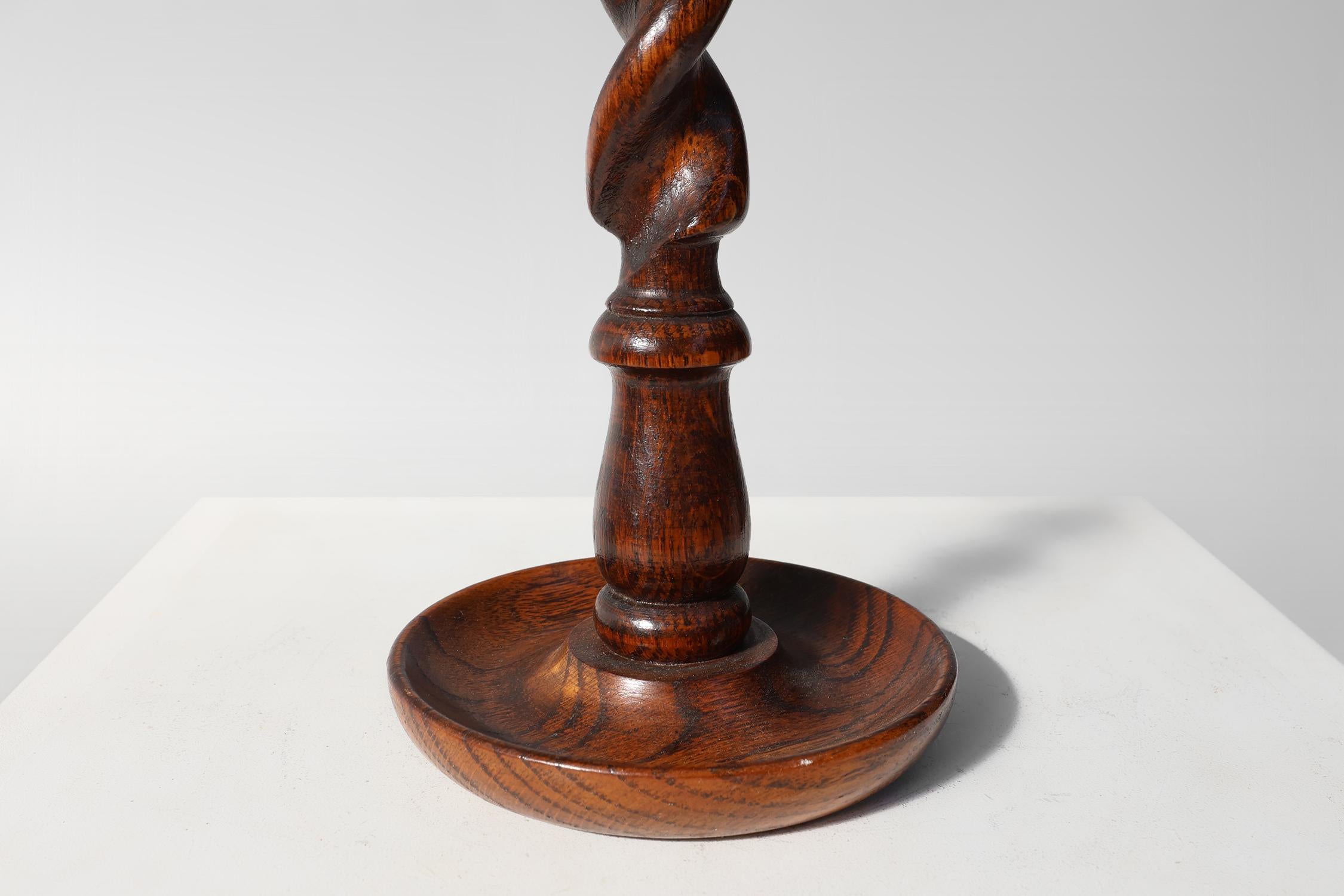 Set of  French Barley Twist candlesticks in wood with silver-plated bobeches, ca For Sale 2