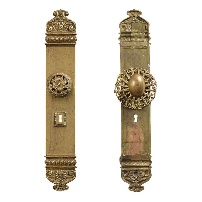 Set of French Brass Doors Handles and Plates at 1stDibs