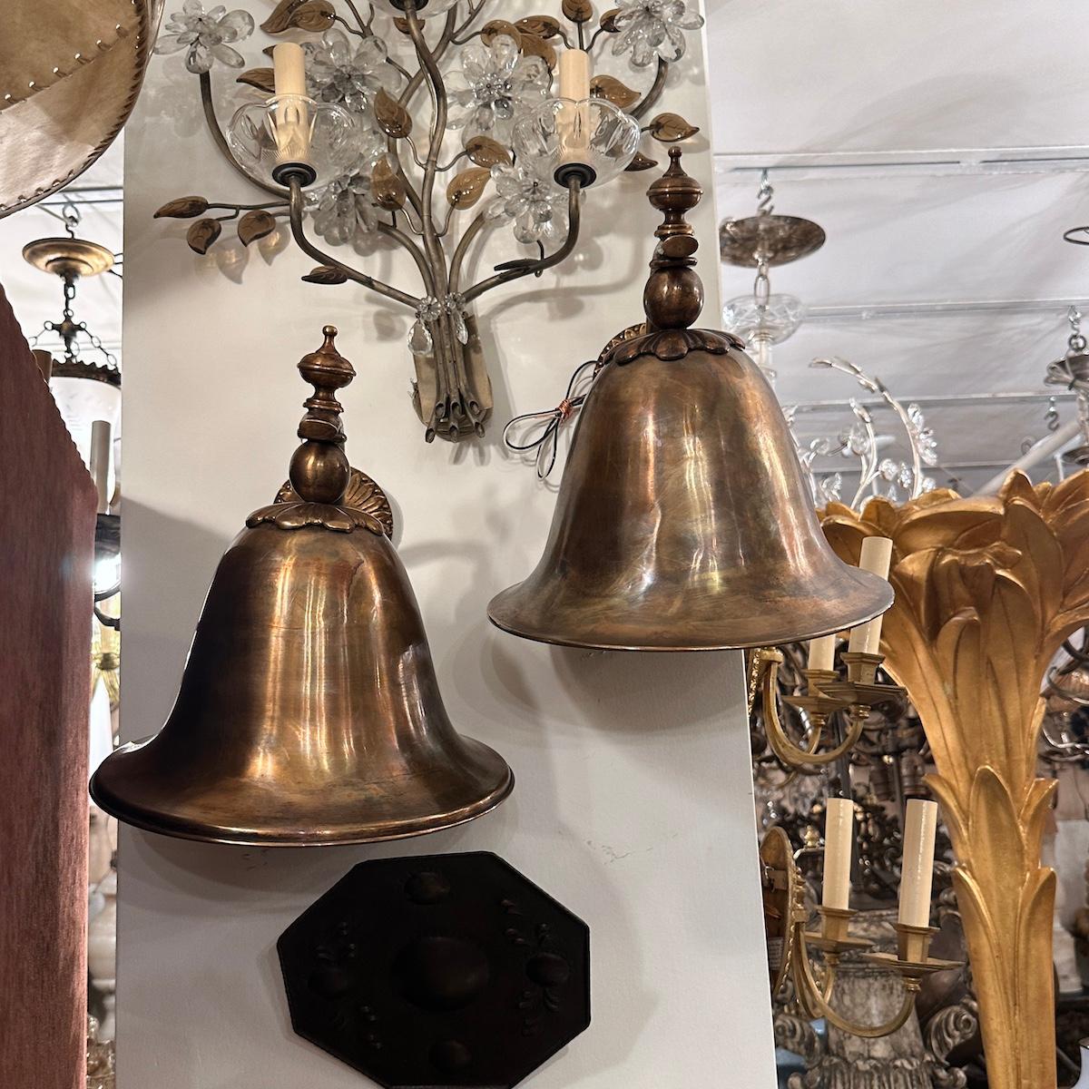 Set of French Bronze Bell Sconces, Sold Per Pair For Sale 1
