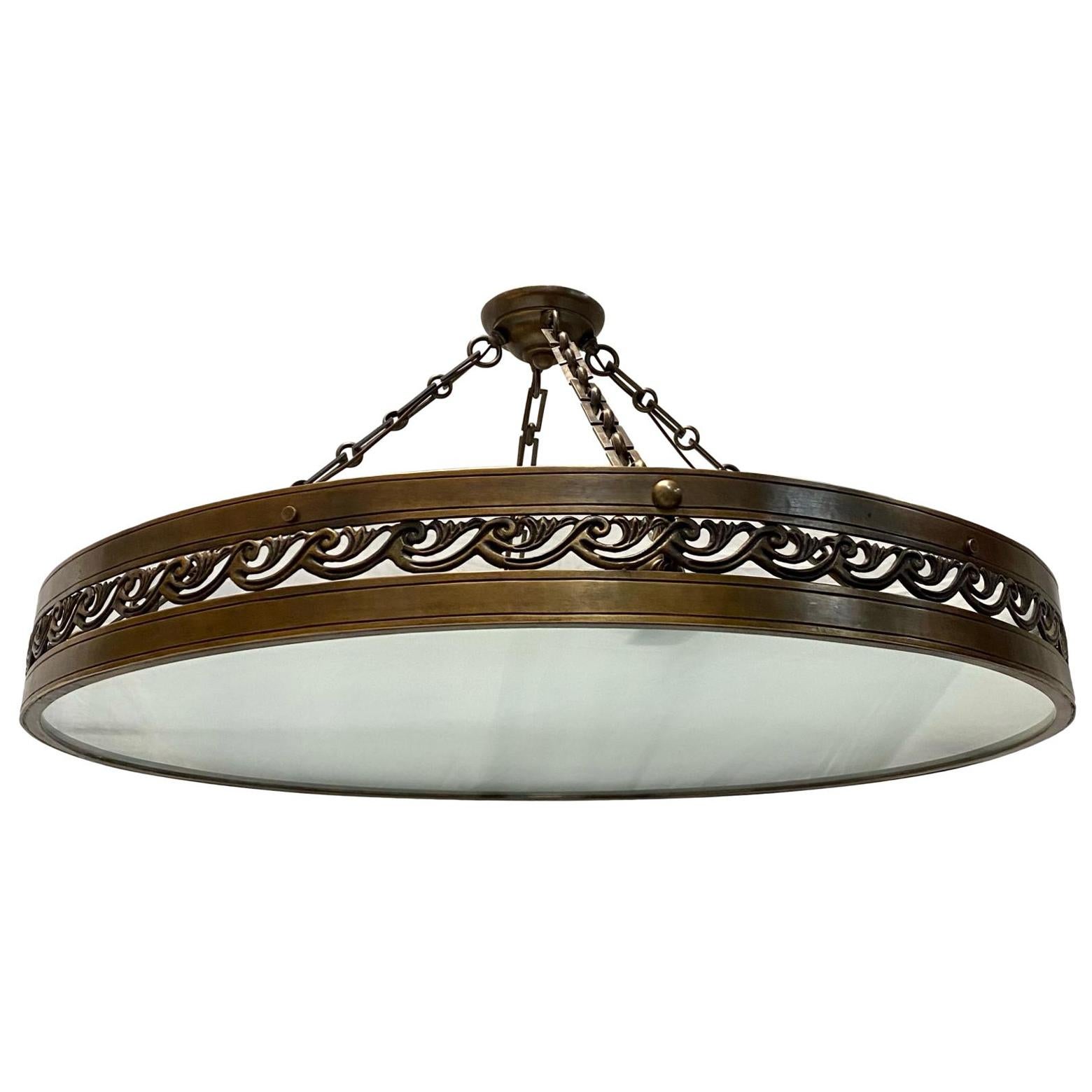Set of Neoclassic Bronze and Cut Glass Pendant Light Fixtures For Sale