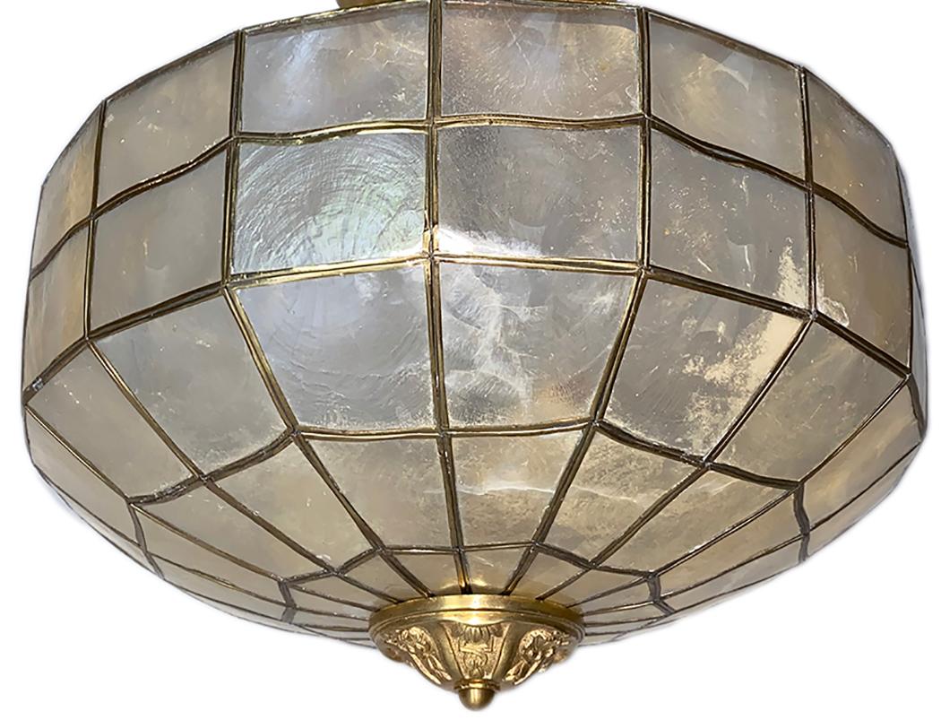 three-tiered scalloped capiz 3-light pendant