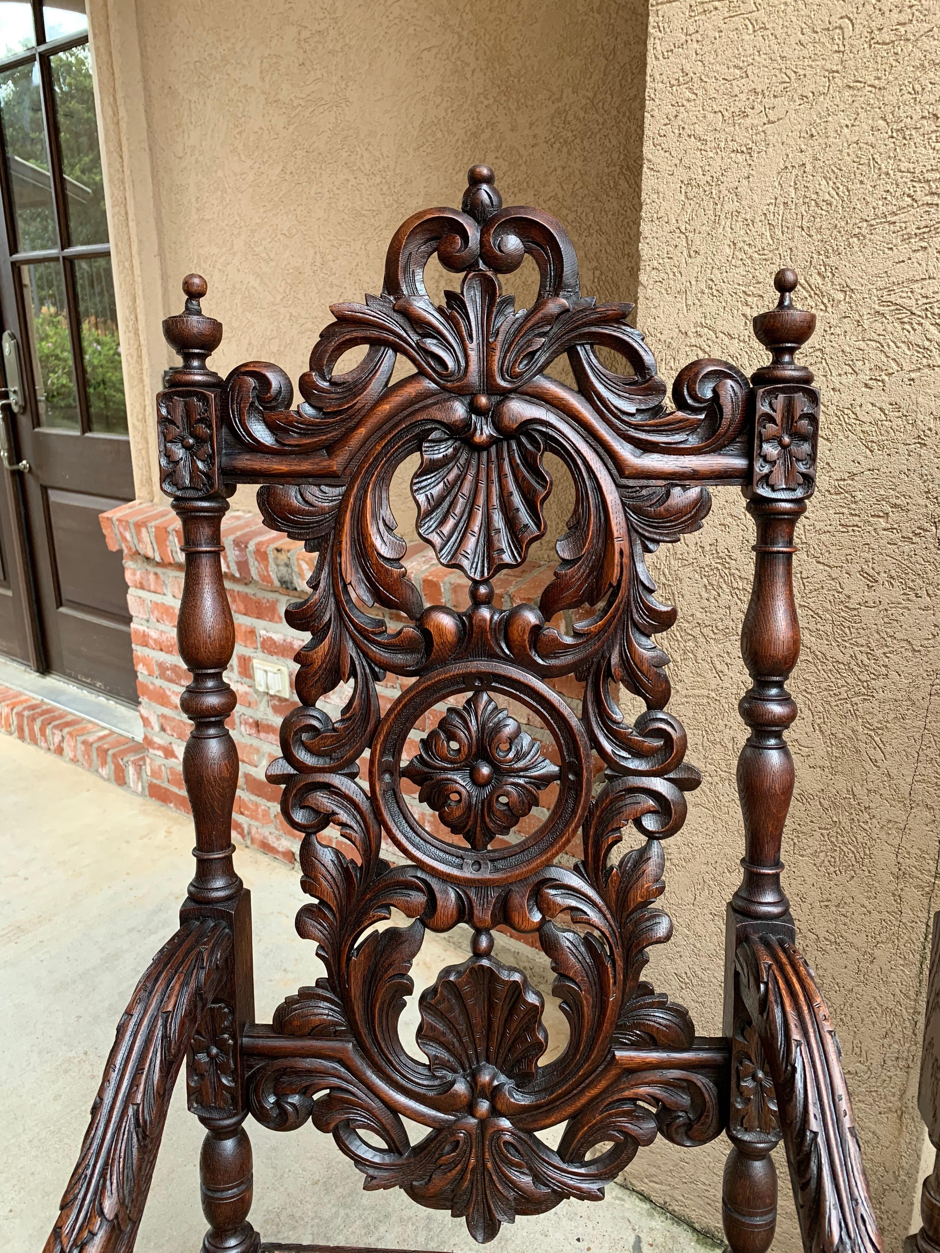 Set 19th century French Dining Throne Armchair Louis XIV Carved Oak Renaissance 3