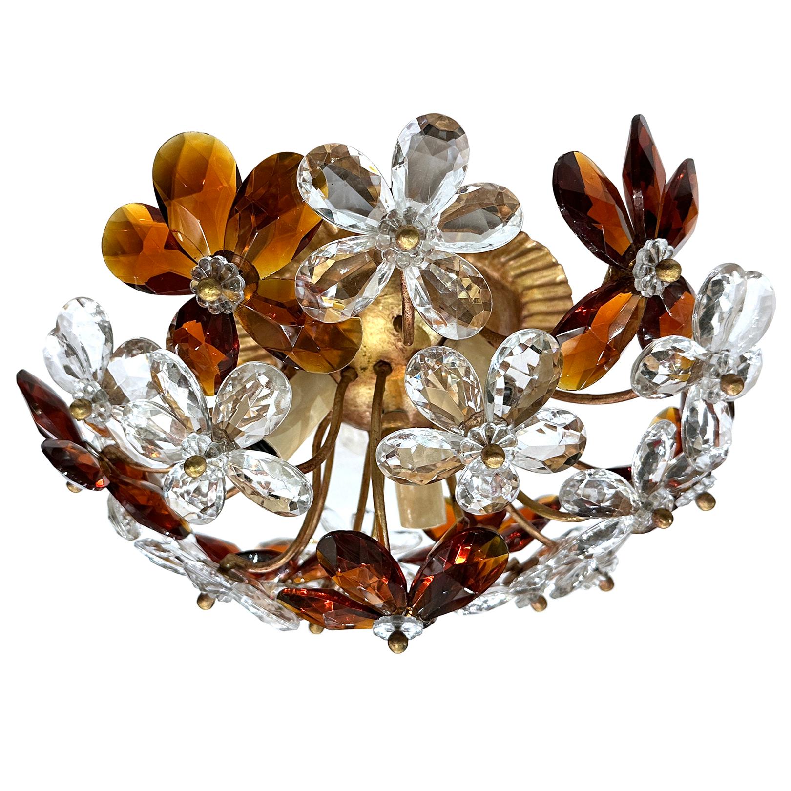 Set of French Crystal Flush Mounted Light Fixtures, Sold Individually In Good Condition For Sale In New York, NY