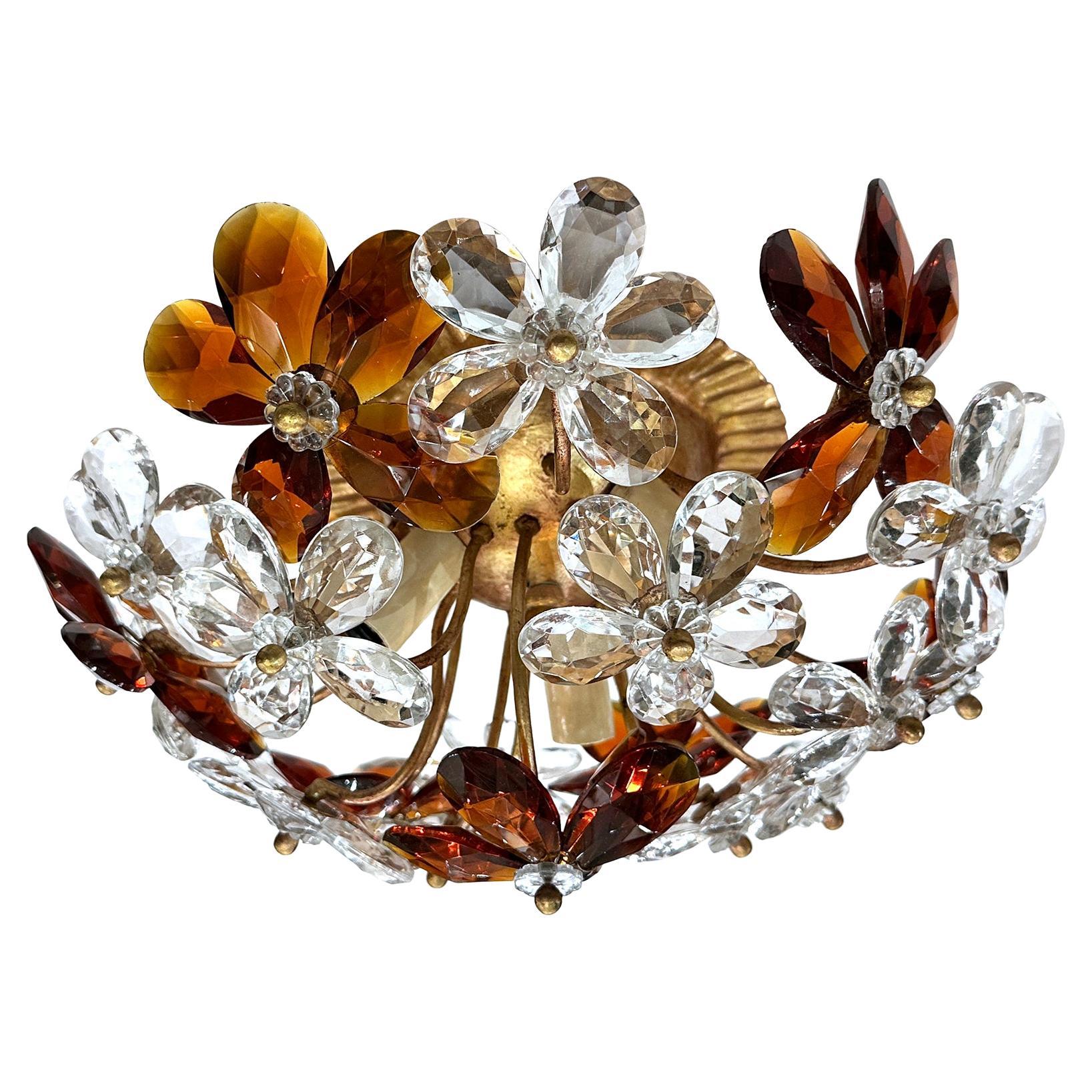 Set of French Crystal Flush Mounted Light Fixtures, Sold Individually For Sale
