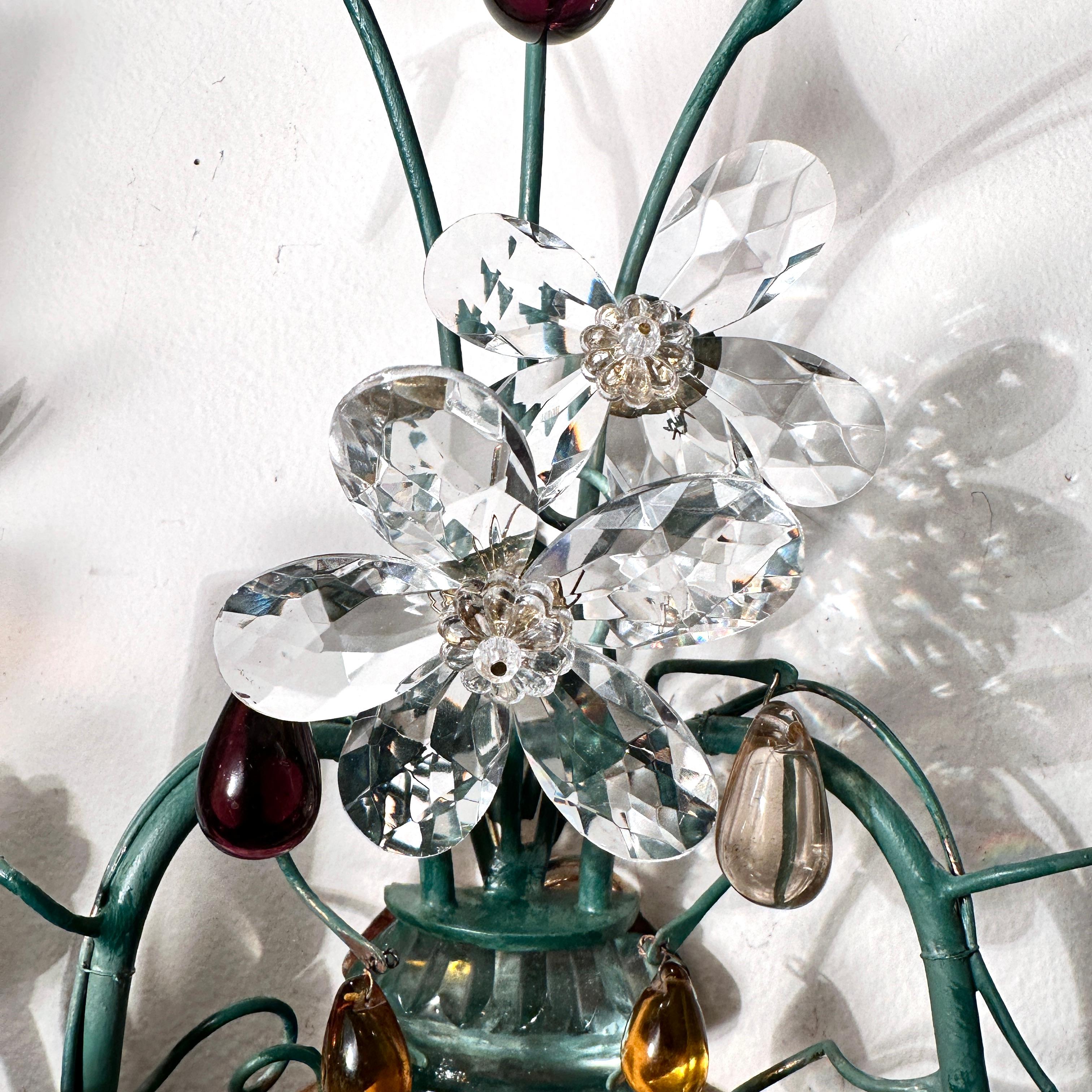 Metal Set of French Crystal Sconces, Sold per Pair For Sale