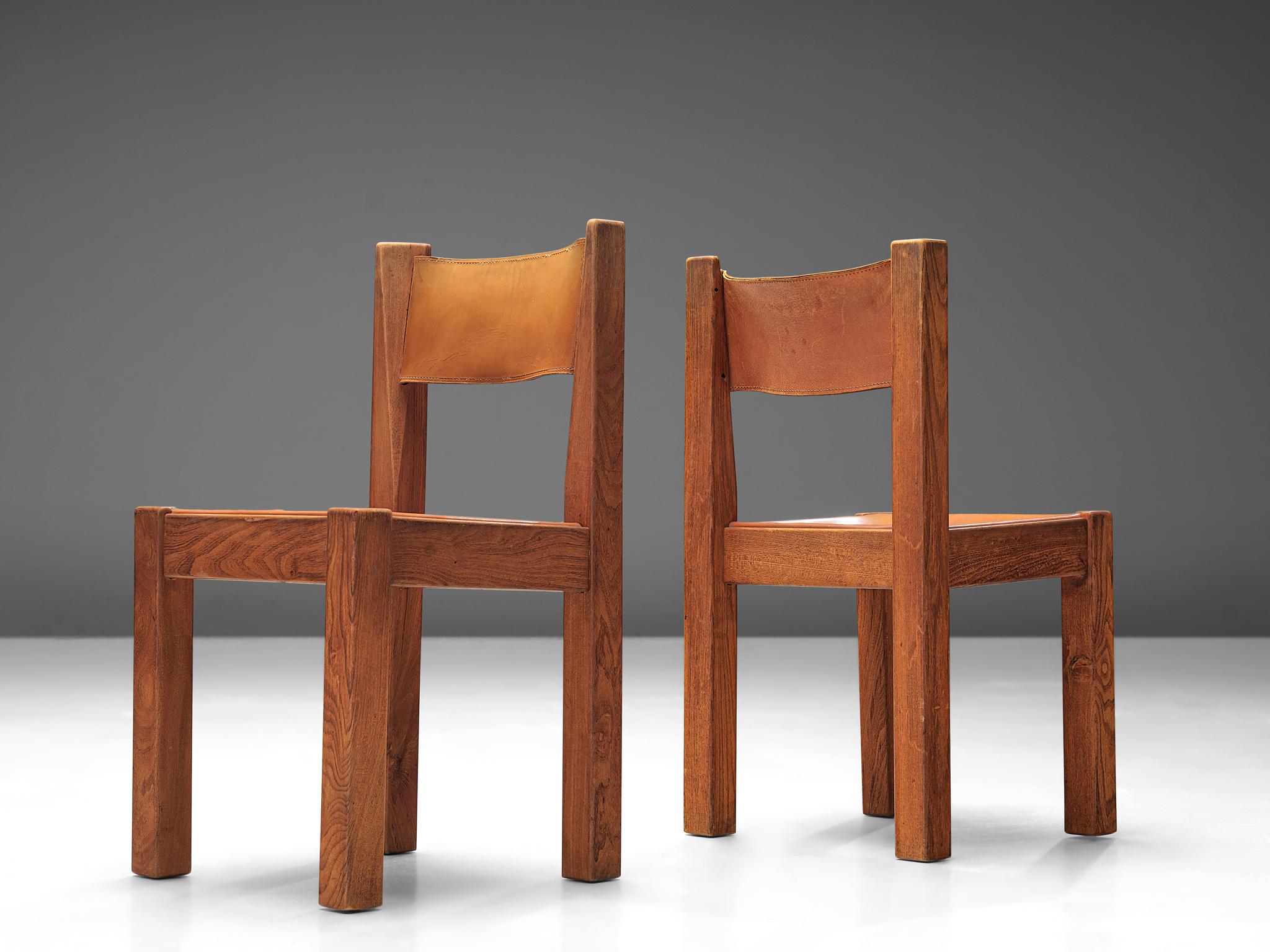 20th Century Set of French Dining Chairs in Cognac Leather