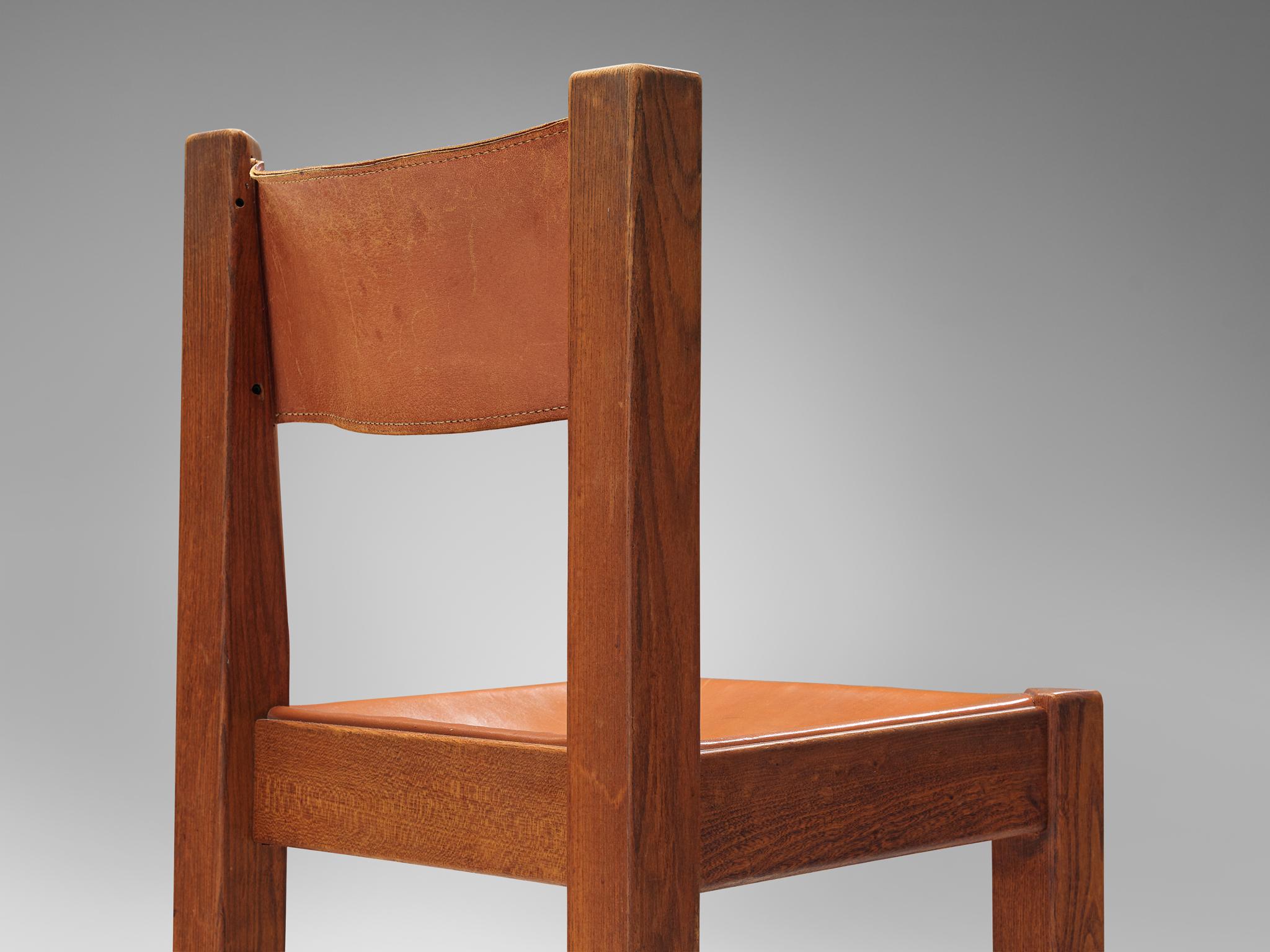 Set of French Dining Chairs in Cognac Leather 2