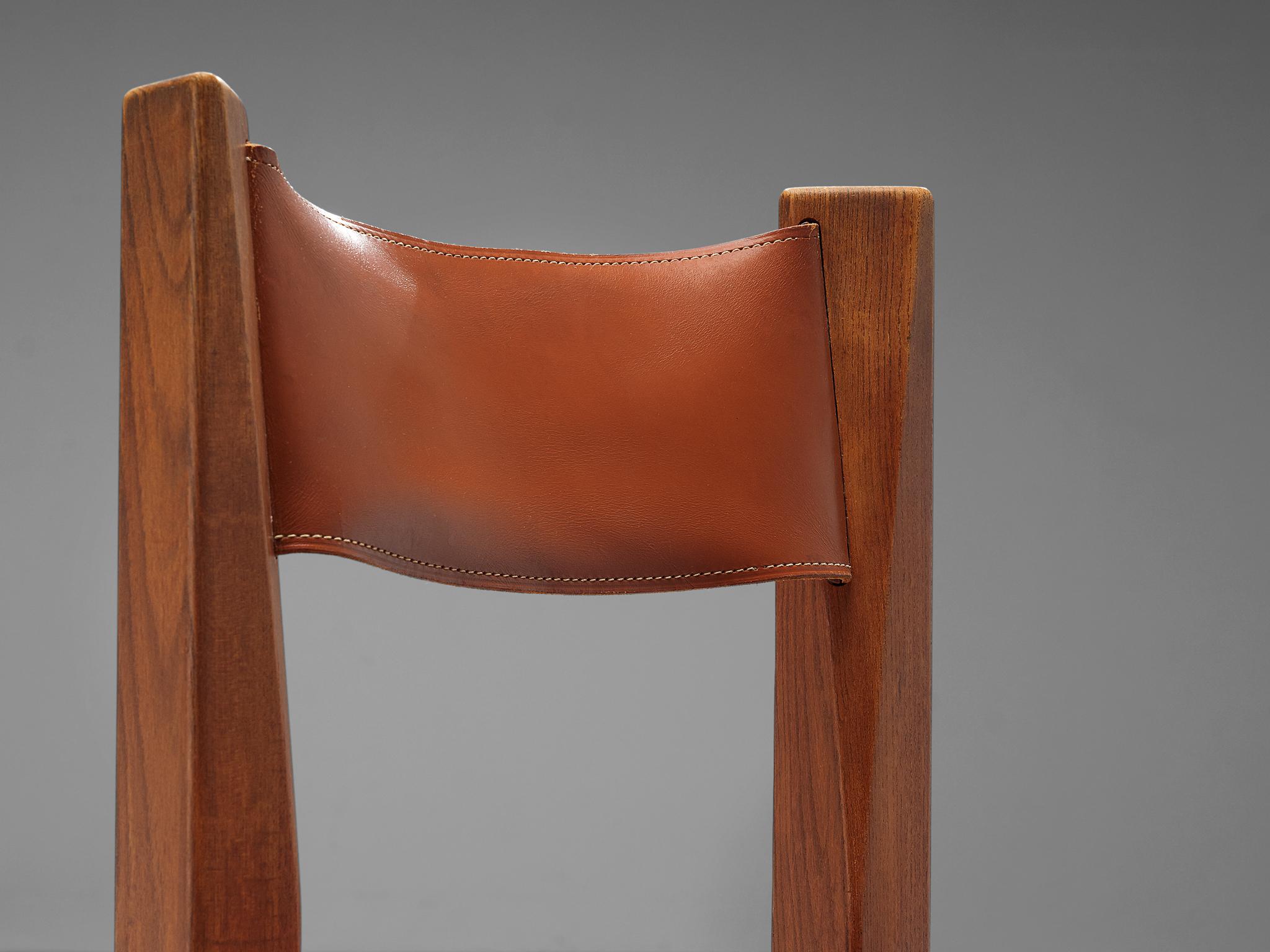 Set of French Dining Chairs in Cognac Leather 4