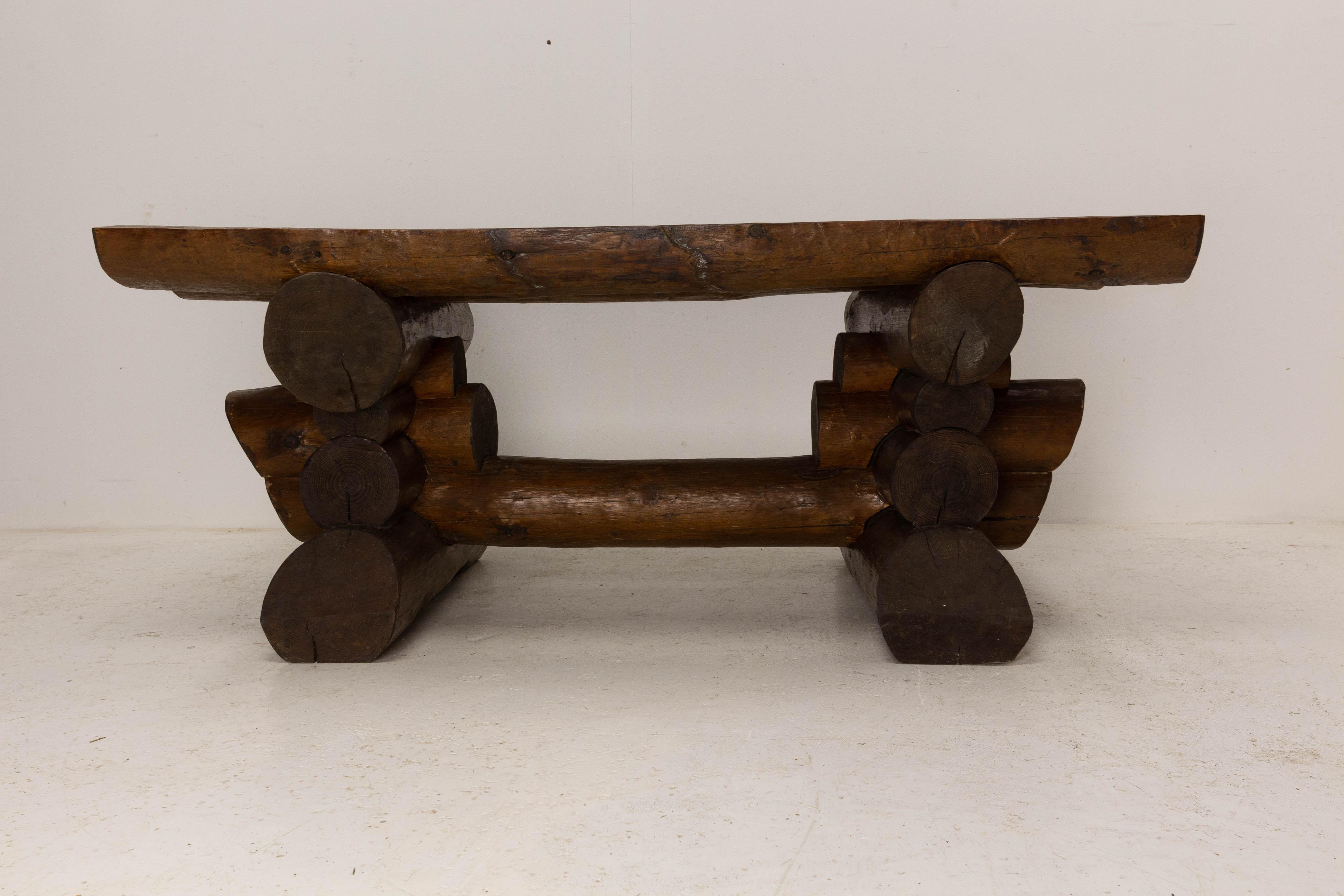 Set of French Dining Table with Benches Brutalist or Swiss Alp Style, 2000 3