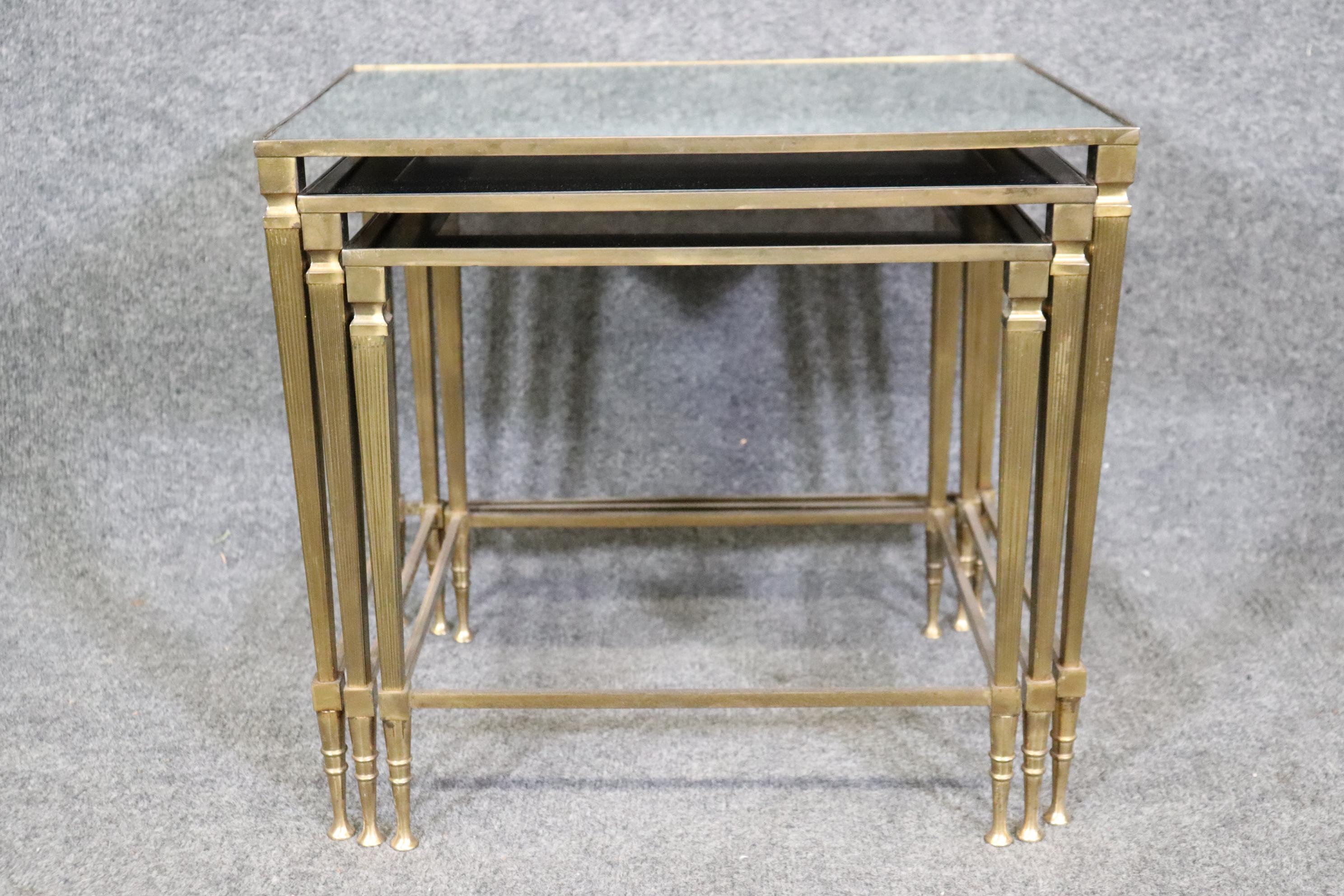 Dimensions- H: 17 1/4in W: 19in D: 14in (Measurements for the largest of the 3 tables)
This Set of French Directoire Style Nesting Tables By Maison Jansen are made of the highest quality and are a great example of Jansen's standard for high quality