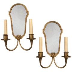 Gilt Bronze and Etched Mirror Sconces, Sold per Pair