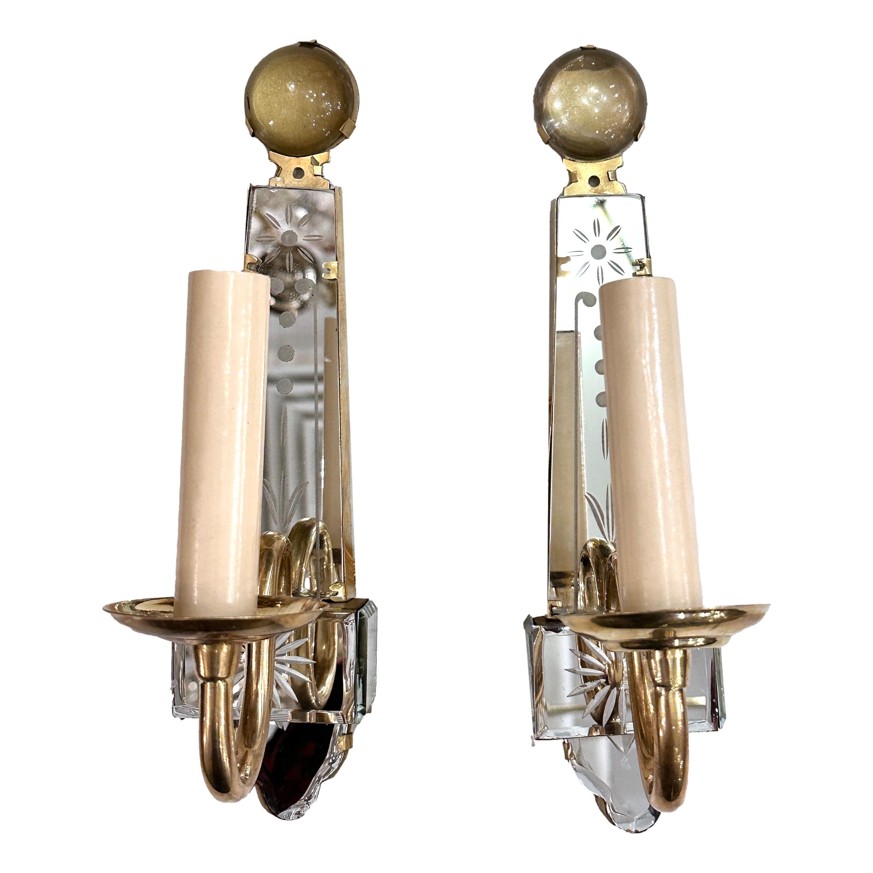 Mid-20th Century Set of French French Mirrored Sconces, Sold per Pair For Sale