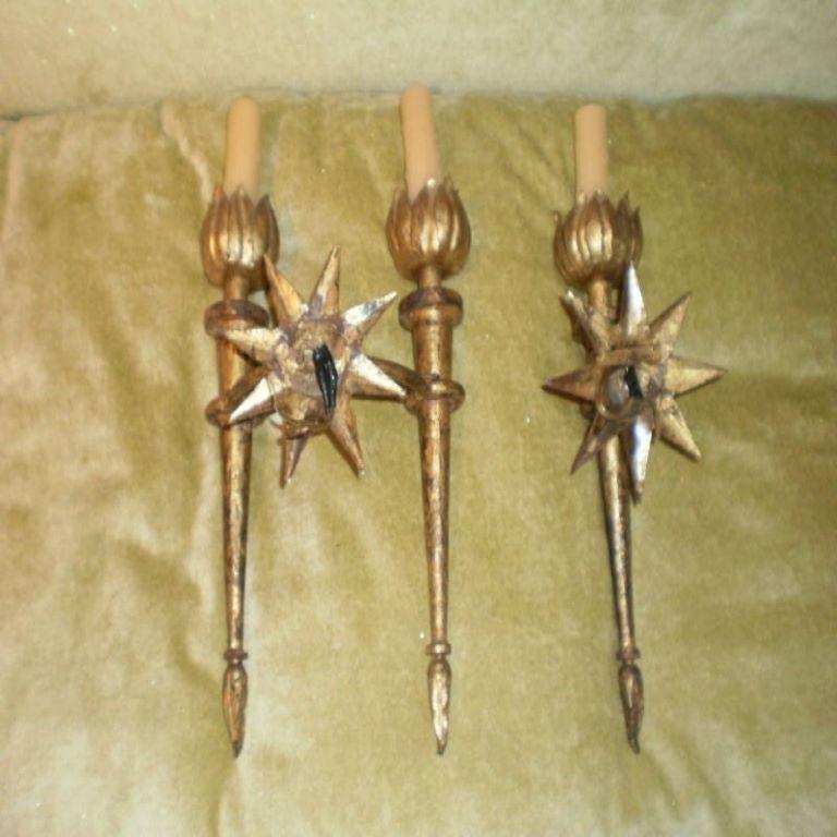 Set of French Gilt Iron Sconces After Gilbert Poillerat For Sale 1