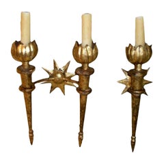Set of French Gilt Iron Sconces After Gilbert Poillerat