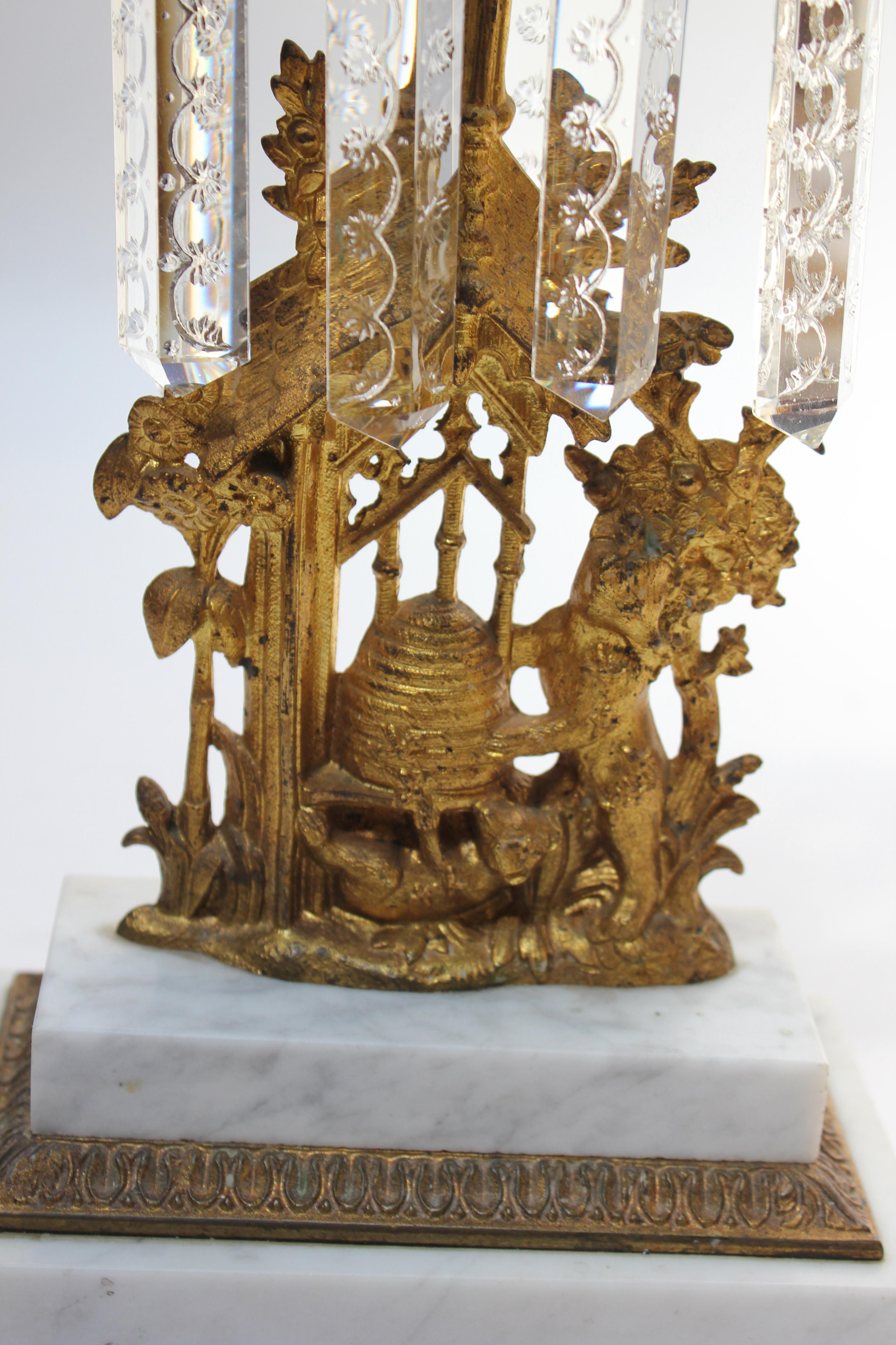 Set of French Gilt Metal and Crystal Girandole Candelabra with Bear Motif  For Sale 8