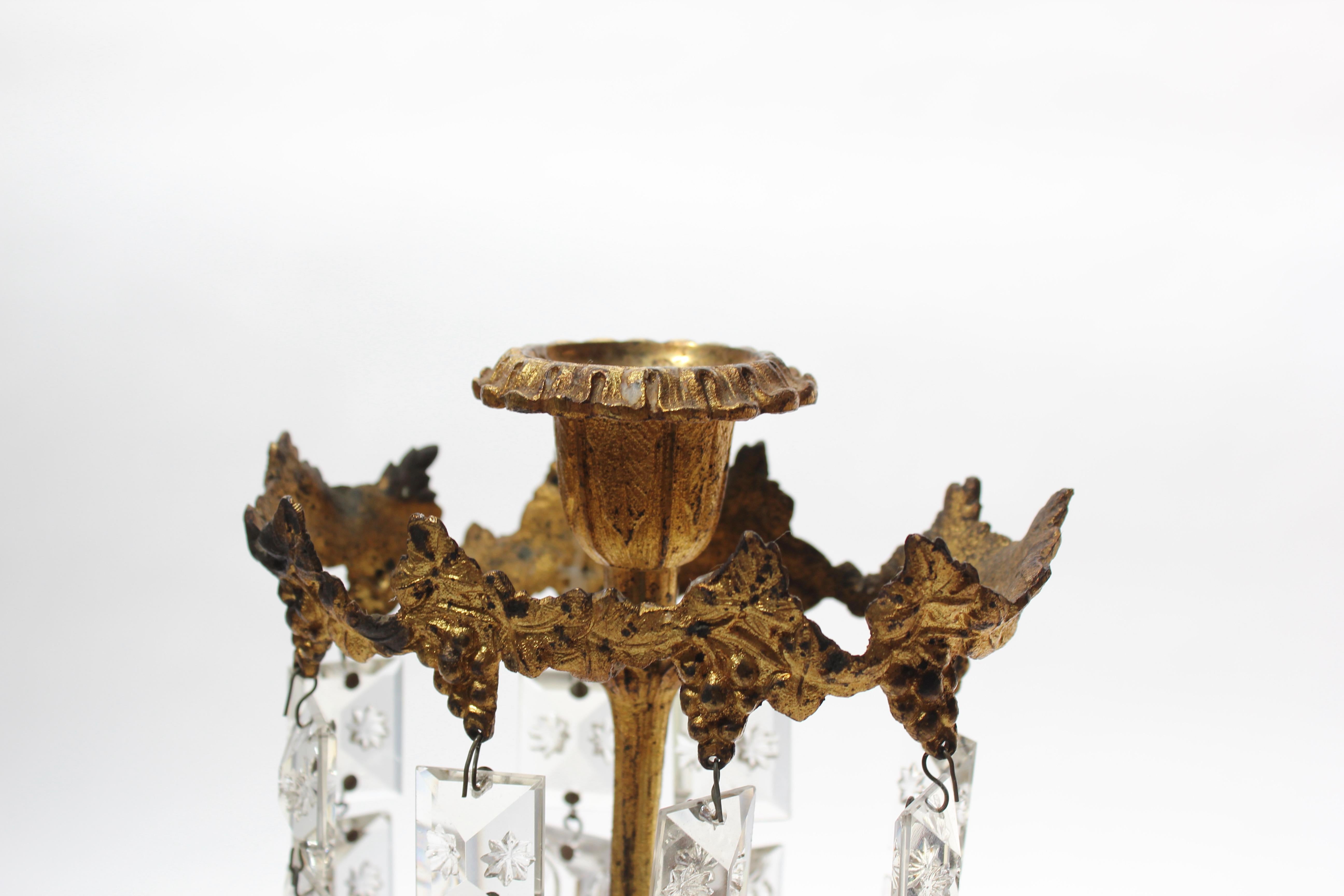 Set of French Gilt Metal and Crystal Girandole Candelabra with Bear Motif  For Sale 3