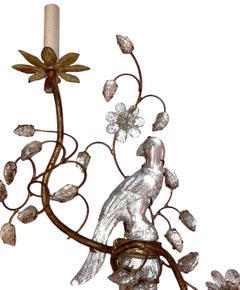 Set of French Gilt Metal Sconces with Glass Birds, Sold Per Pair