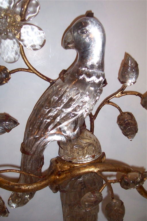 Set of French Gilt Metal Sconces with Glass Birds, Sold Per Pair For Sale 1