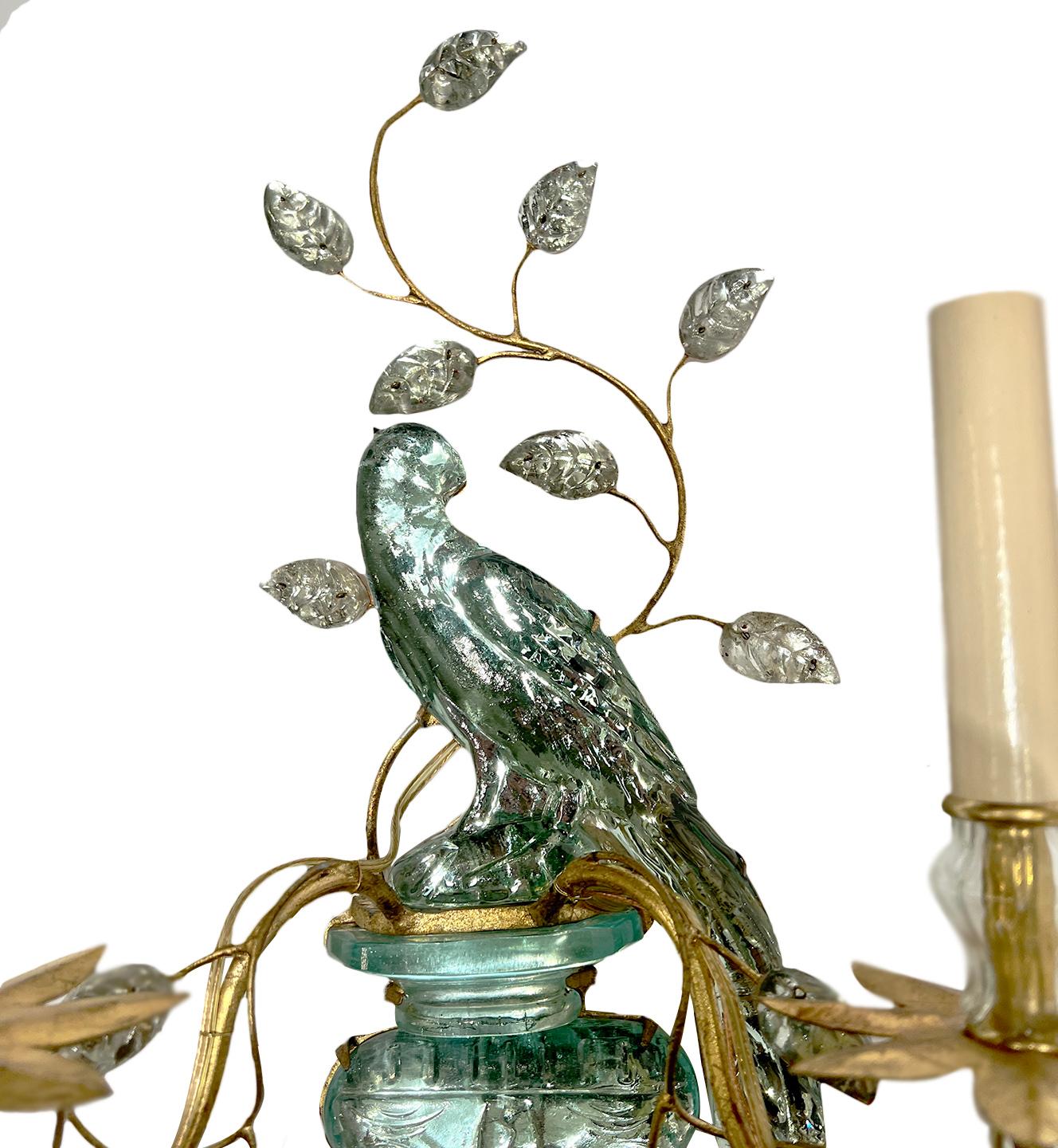 Set of French Glass Parrot Sconces, Sold Per Pair In Good Condition In New York, NY
