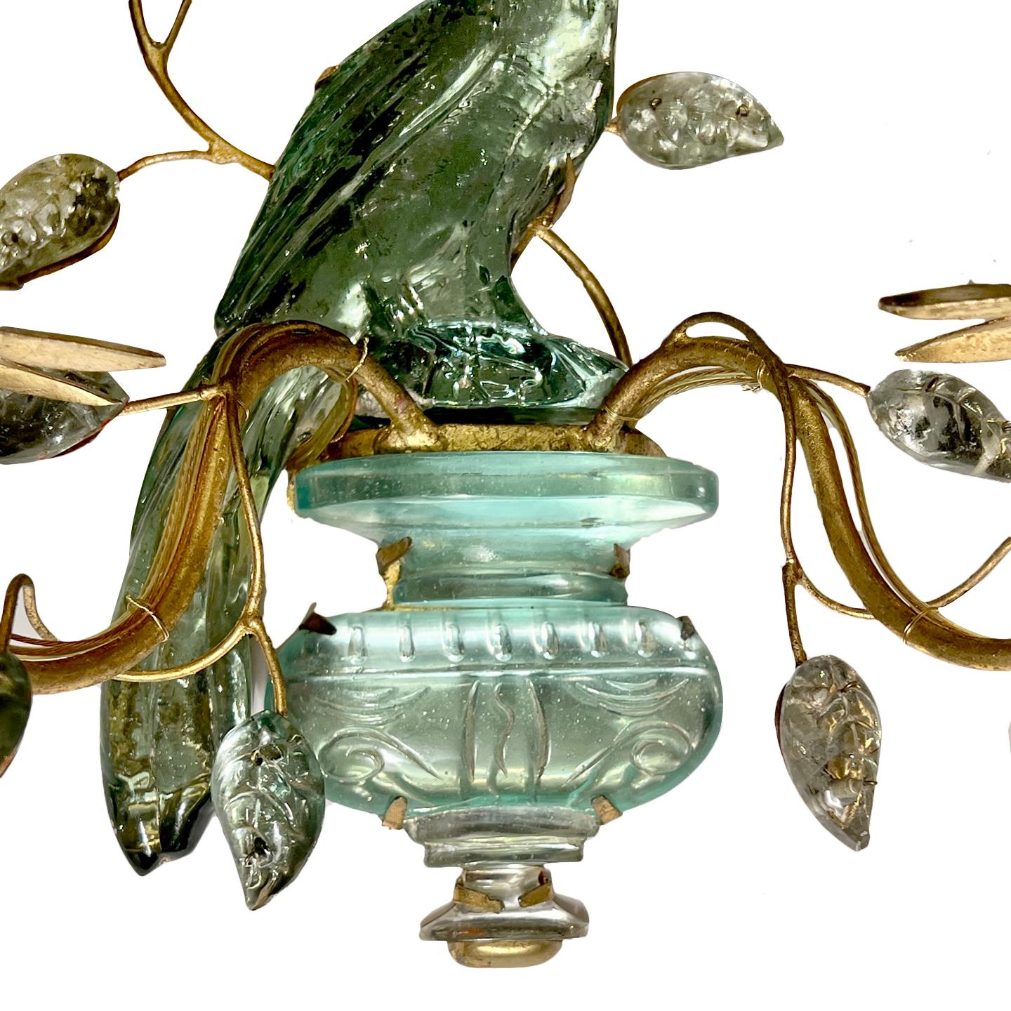 Mid-20th Century Set of French Glass Parrot Sconces, Sold Per Pair