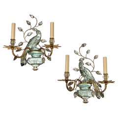 Set of French Glass Parrot Sconces, Sold Per Pair
