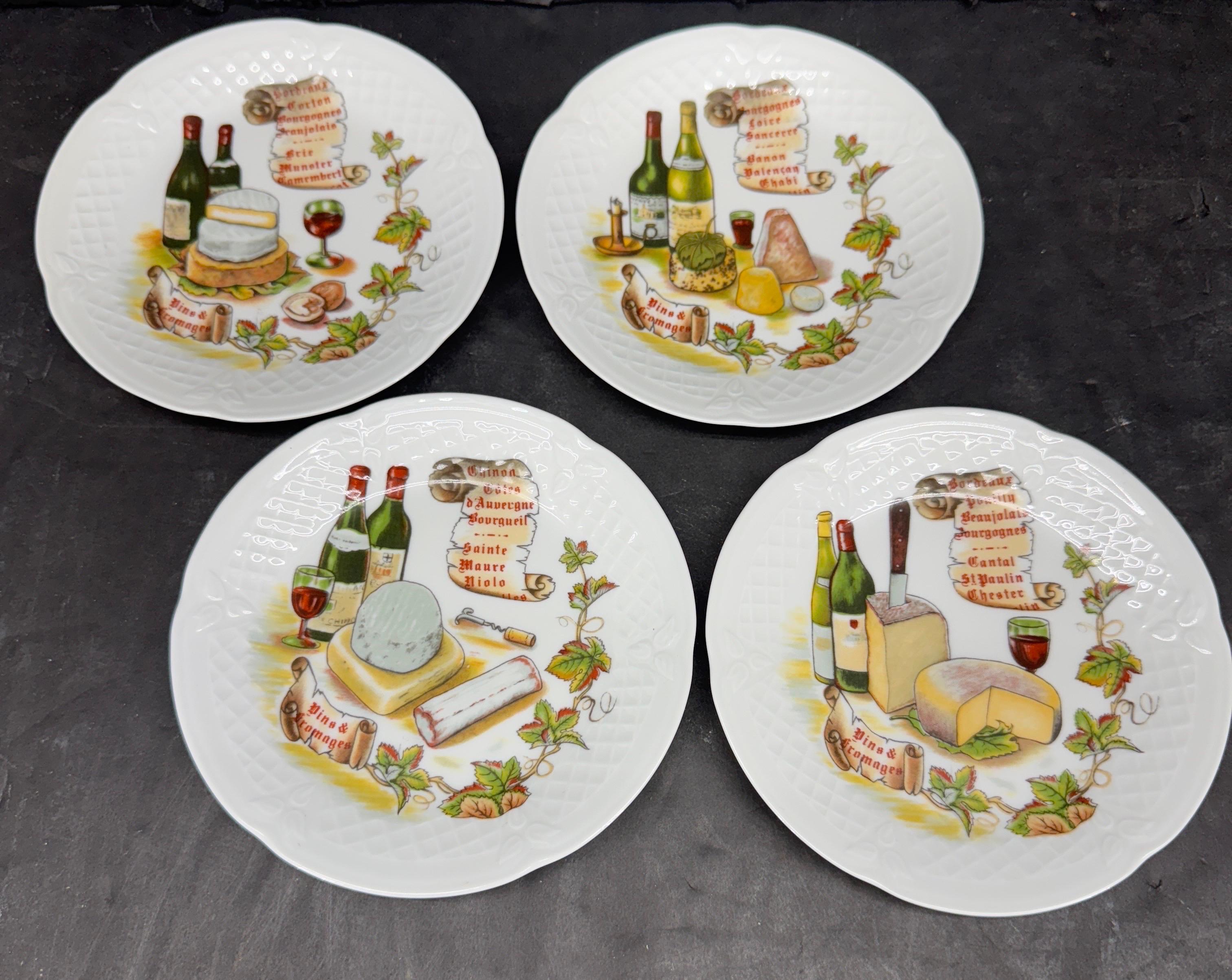 Set von französischen Limoge-Wein- Cheese-Porzellan-Applikationentellern (Französisch) im Angebot