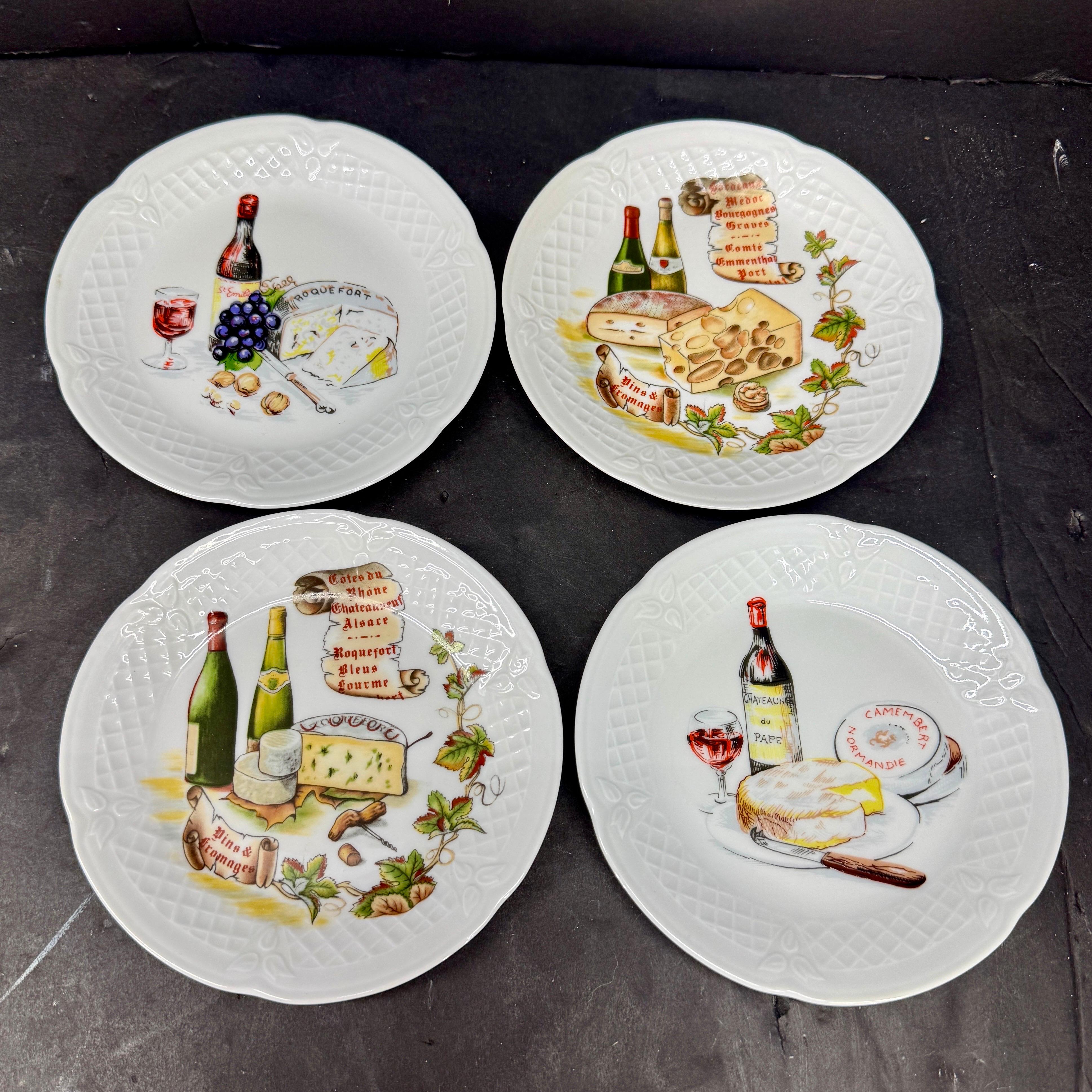 Set von französischen Limoge-Wein- Cheese-Porzellan-Applikationentellern (Handbemalt) im Angebot
