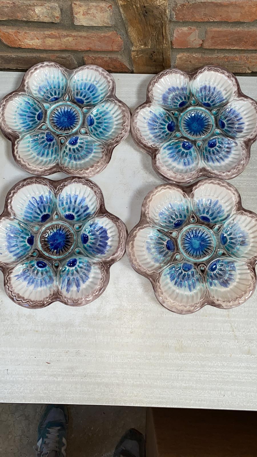 Set of French Majolica Oyster Plates & Platter Marcel Guillot, circa 1950 For Sale 4