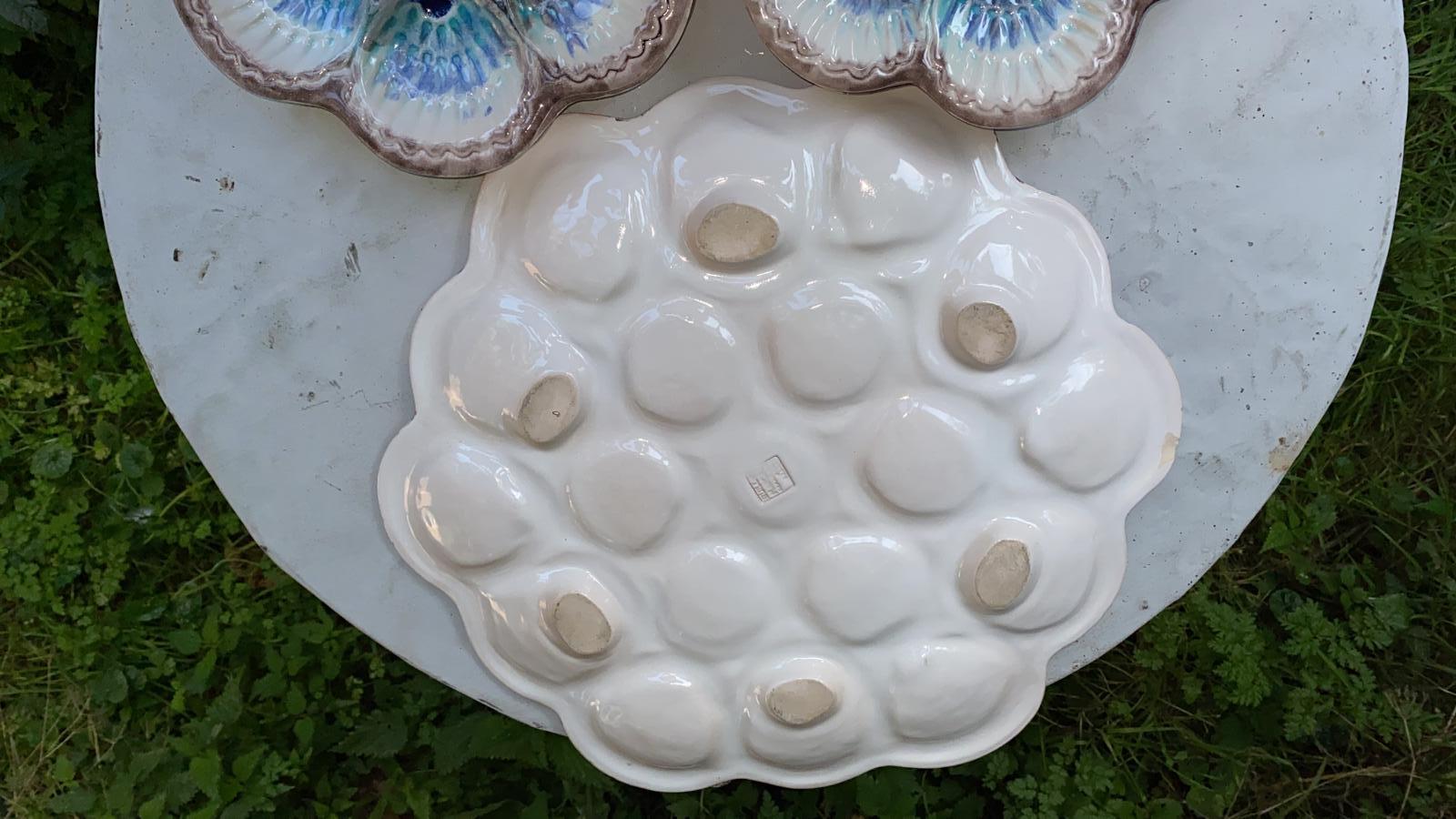 Set of French Majolica Oyster Plates & Platter Marcel Guillot, circa 1950 For Sale 6