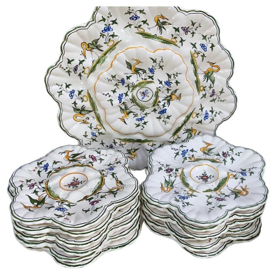 Rustic Set of French Majolica Oyster Plates & Platter circa 1950 For Sale