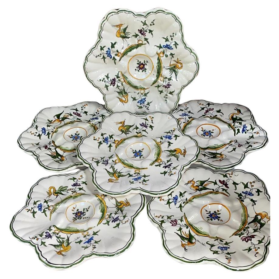 Mid-20th Century Set of French Majolica Oyster Plates & Platter circa 1950 For Sale