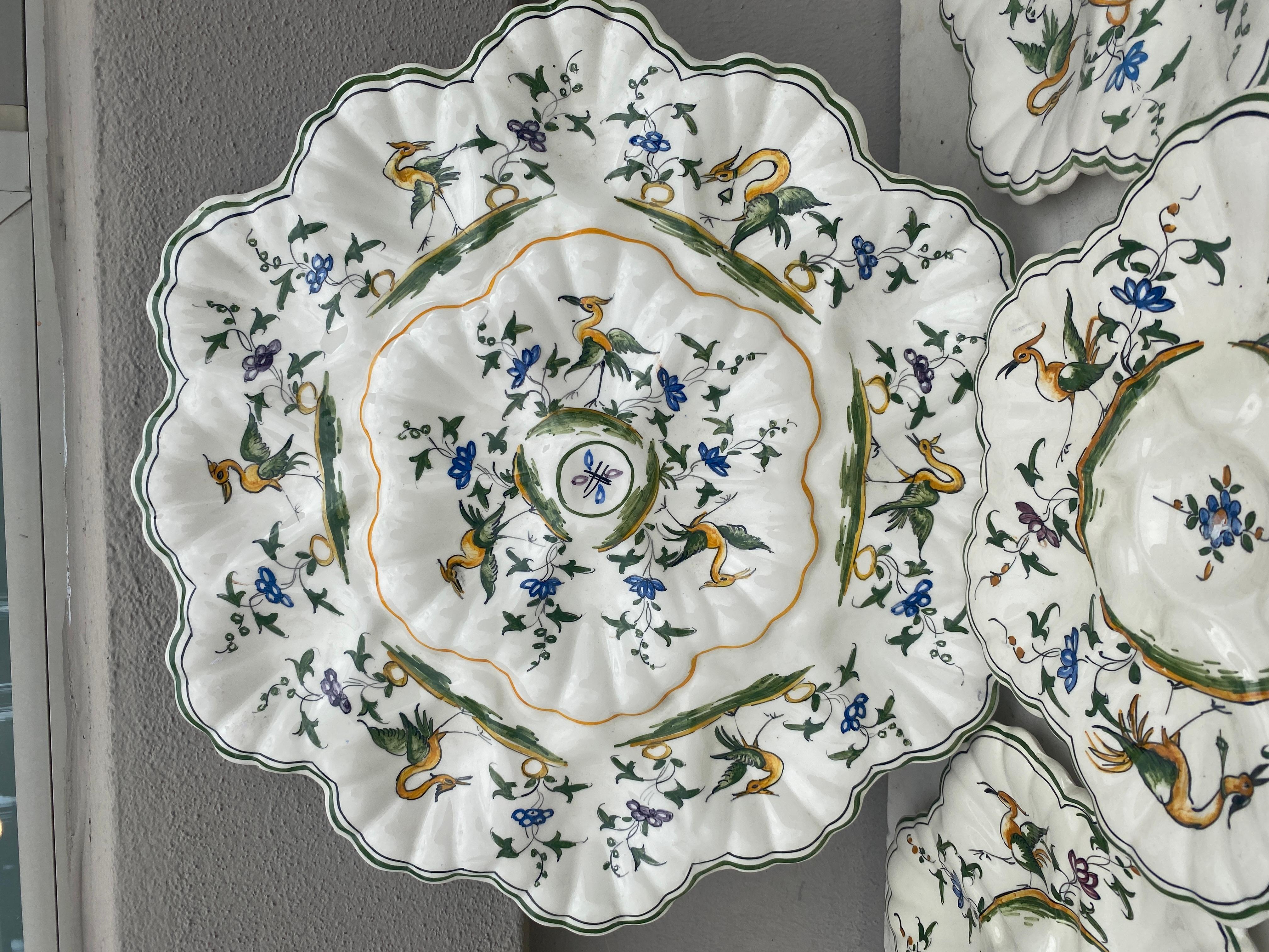 Set of French Majolica Oyster Plates & Platter circa 1950 For Sale 3