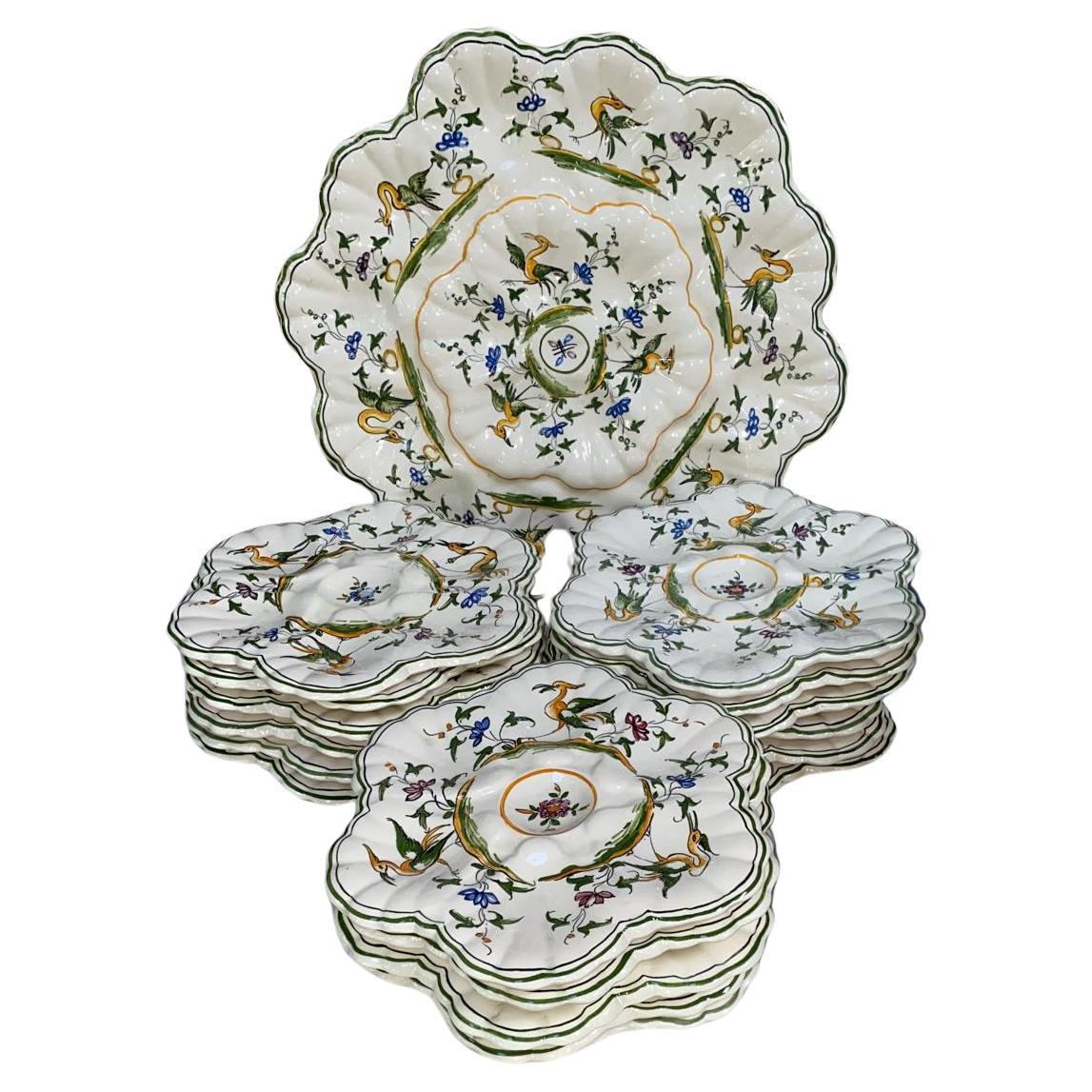 Set of French Majolica Oyster Plates & Platter circa 1950 For Sale