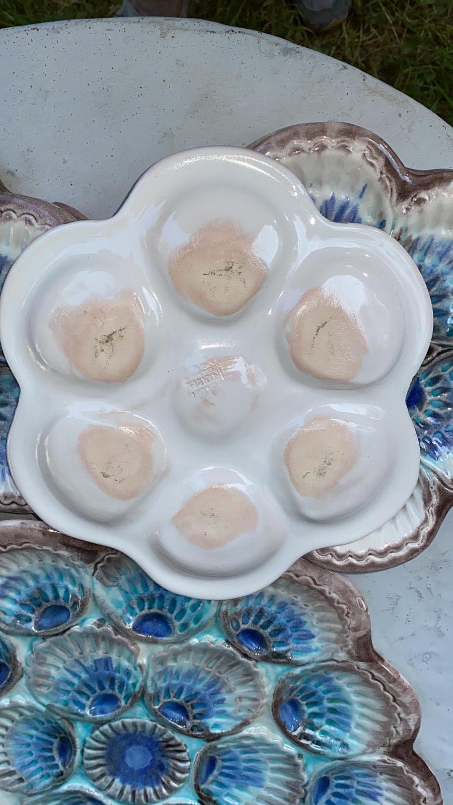 Set of French Majolica Oyster Plates & Platter Marcel Guillot, circa 1950 For Sale 8