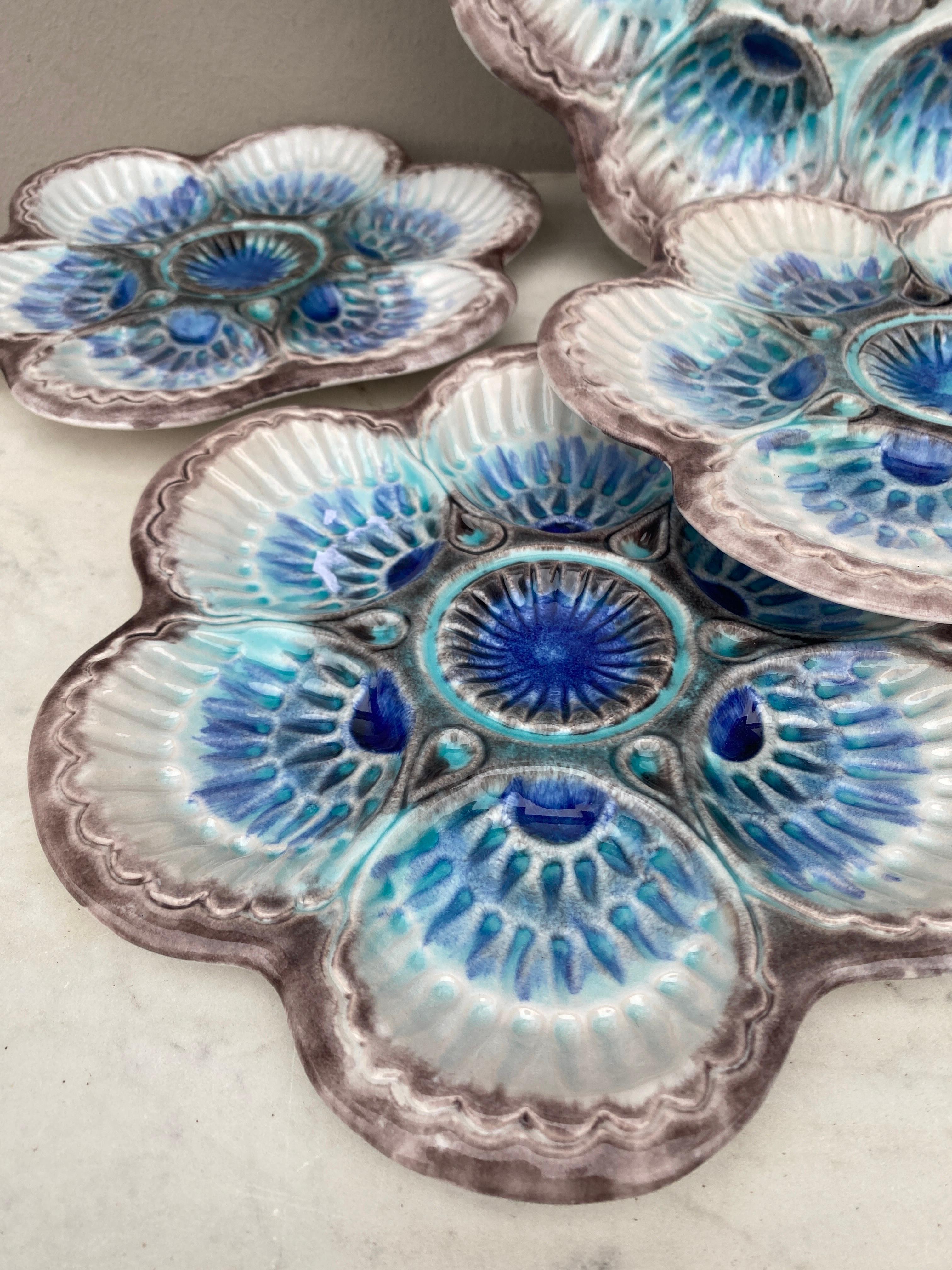Set of French Majolica Oyster Plates & Platter Marcel Guillot, circa 1950 For Sale 1
